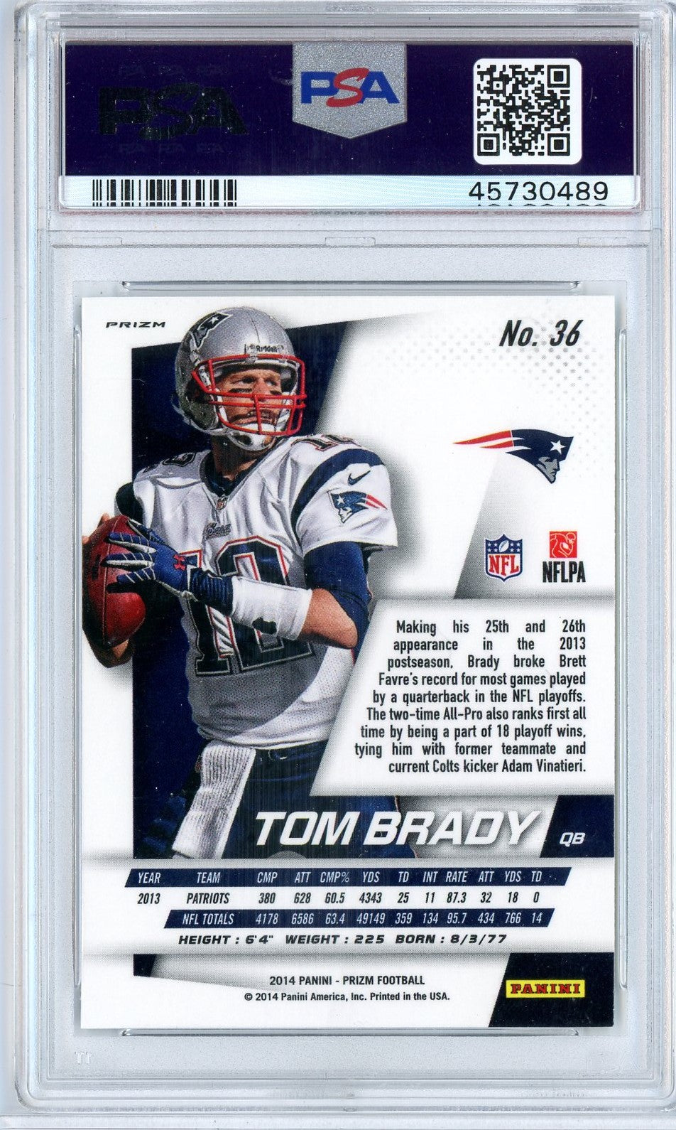 Graded 2014 Panini Prizm Green Prizm Tom Brady #36 Football Card PSA 10 Gem Mint