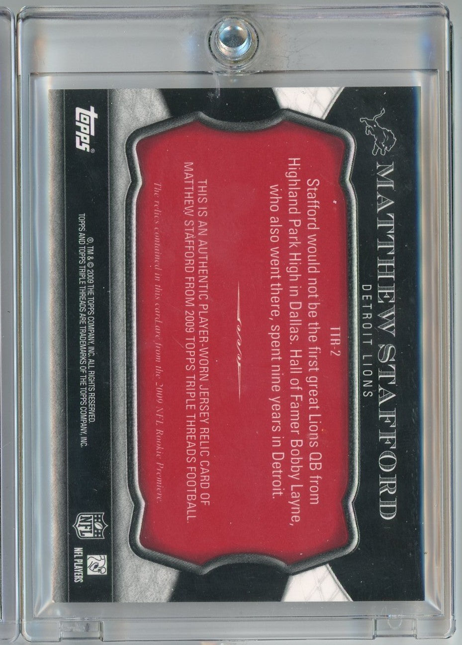 2009 Topps Triple Threads Matthew Stafford #TTR-2 Triple Relic /25 Rookie RC Football Card