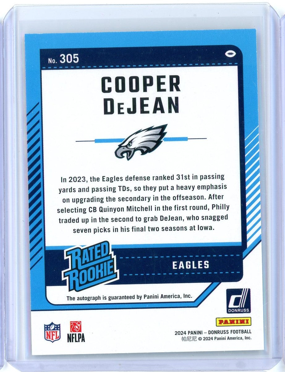 2024 Panini Donruss Press Proof Green Cooper DeJean #305 Auto Rookie RC Football Card