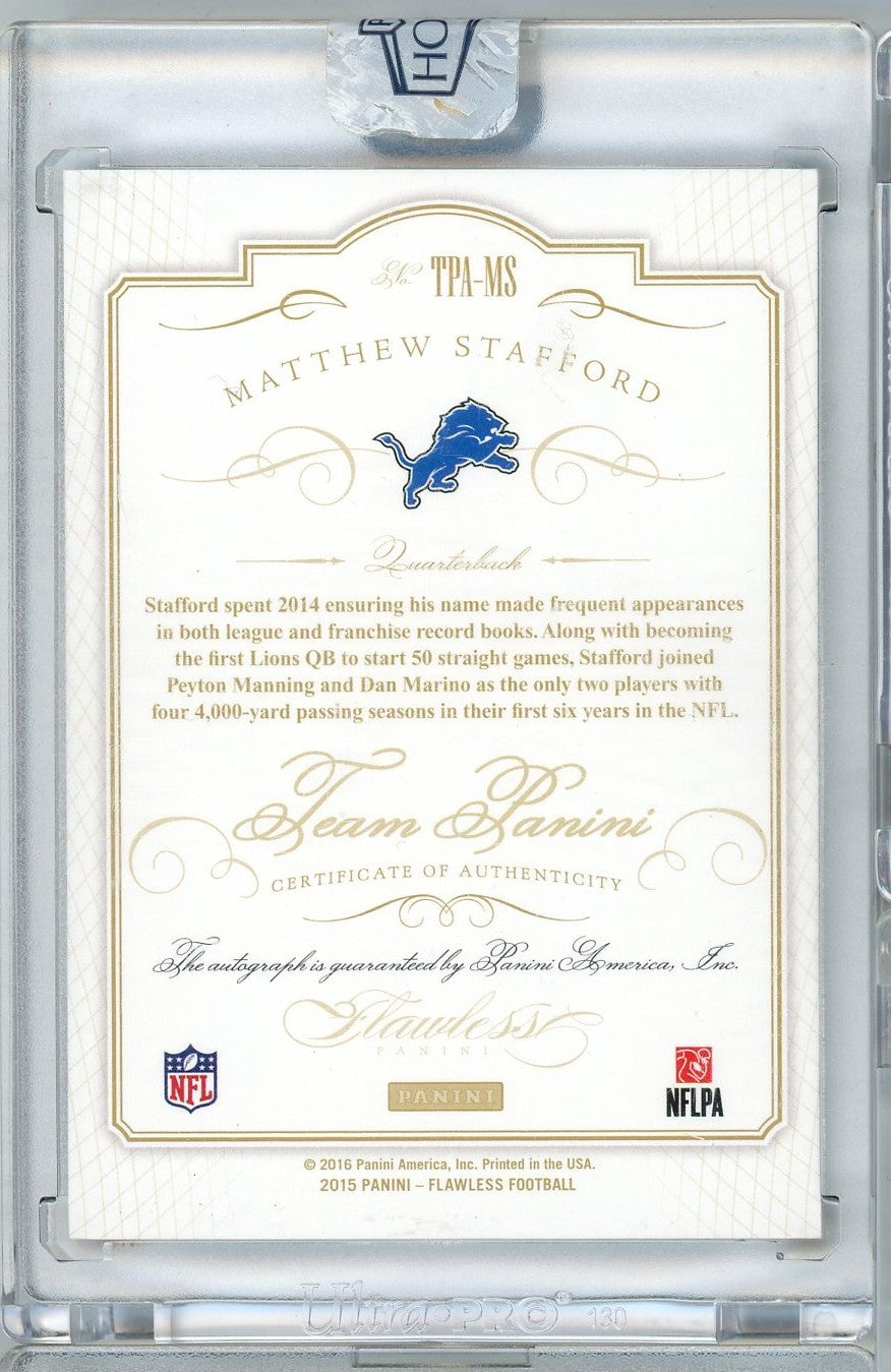 2018 Panini Honors 2015 Flawless Matthew Stafford #TPAMS 1/1 Auto Football Card