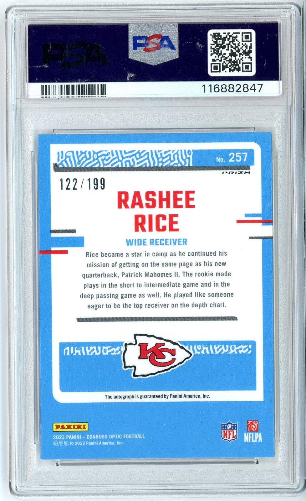 Graded 2023 Donruss Optic Rashee Rice #257 /199 Autograph Rookie RC Football Card PSA 10 Gem Mint