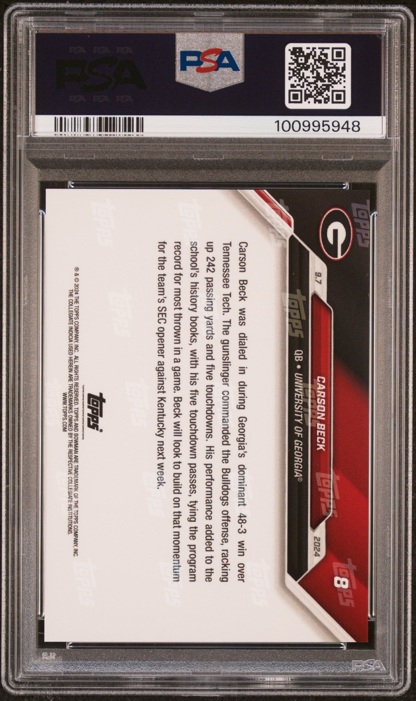 Graded 2024 Topps Bowman U Now Carson Beck #8 Rookie RC Football Card PSA 10 Gem Mint