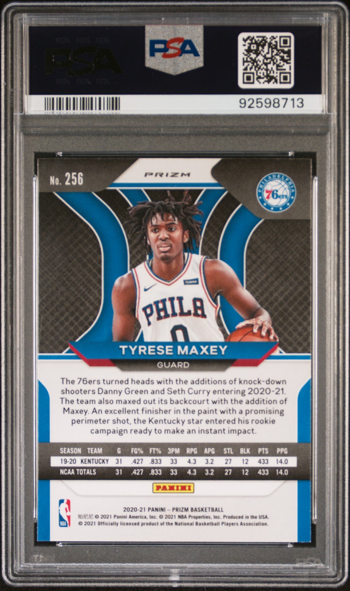 Graded 2020 Panini Prizm Tyrese Maxey #256 Green Prizm Rookie RC Basketball Card PSA 10 Gem Mint