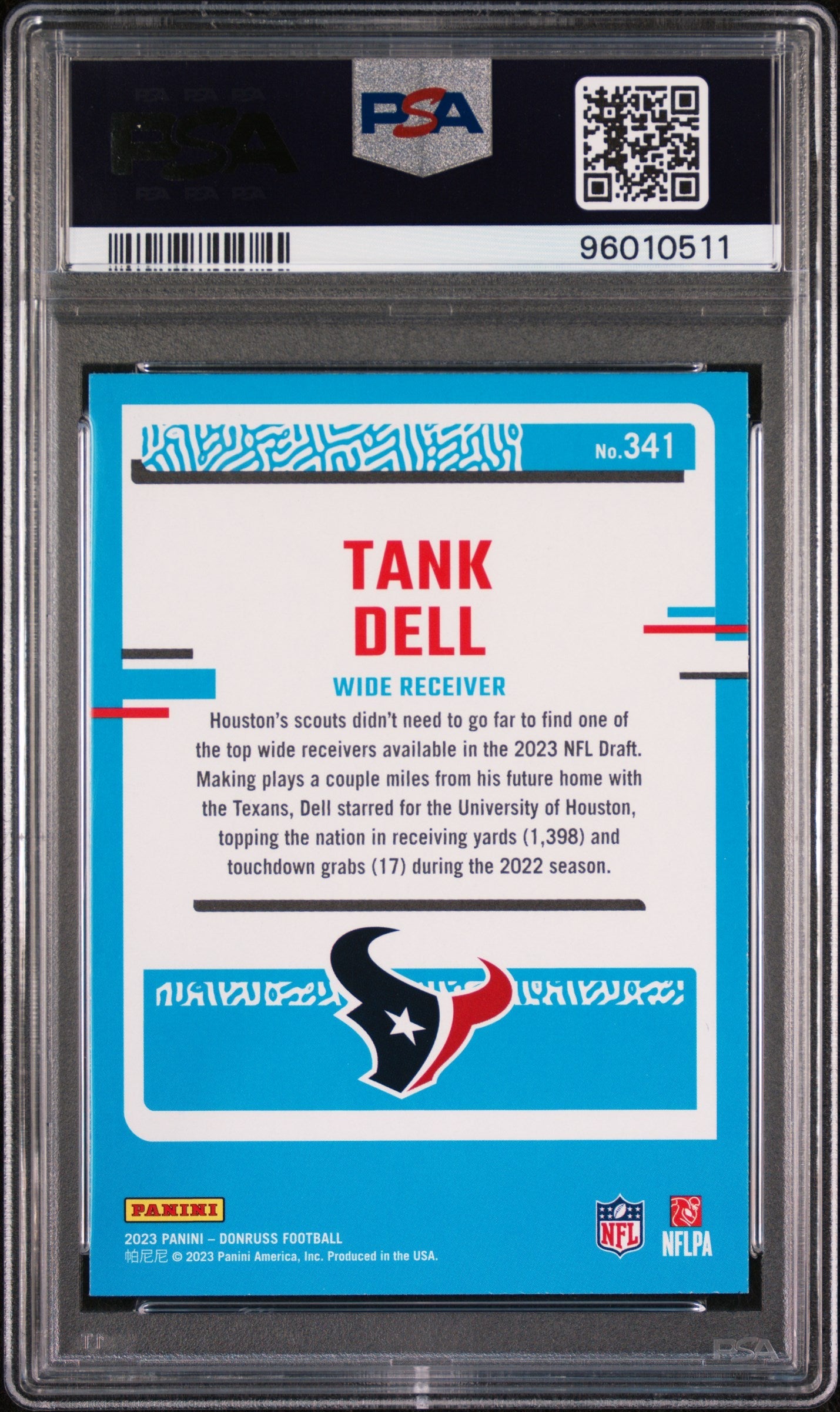 Graded 2023 Panini Donruss Tank Dell #341 Rookie RC Football Card PSA 10 Gem Mint