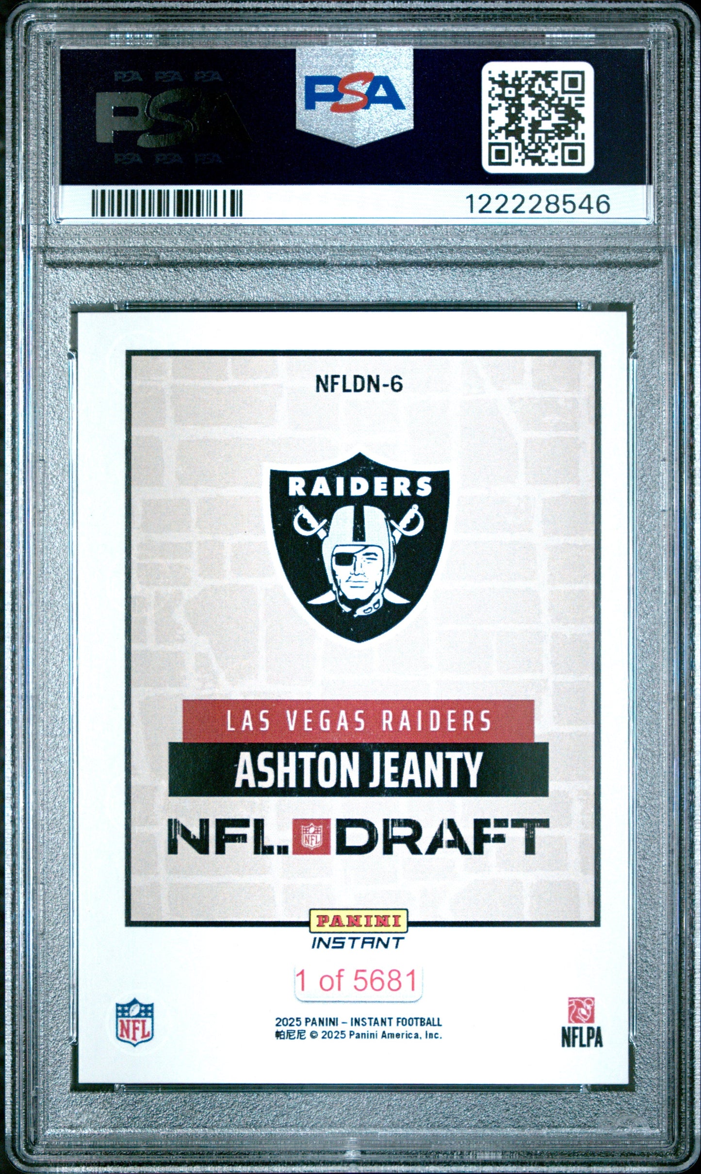 Graded 2025 Panini Instant Ashton Jeanty #NFLDN6 NFL Draft Night Rookie RC Football Card PSA 9 Mint