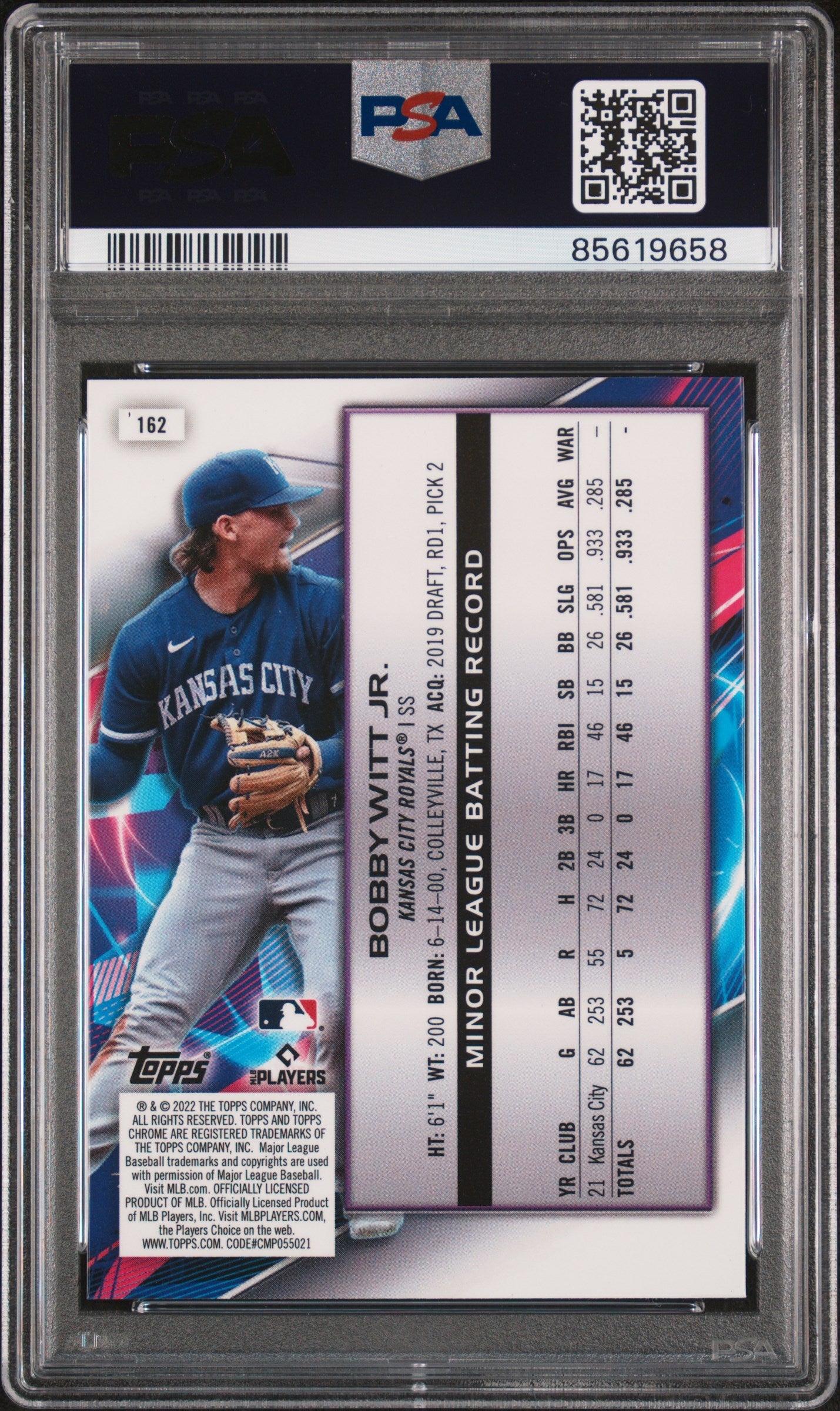 Graded 2022 Topps Cosmic Chrome Bobby Witt Jr. #162 Rookie RC Baseball Card PSA 10 Gem Mint
