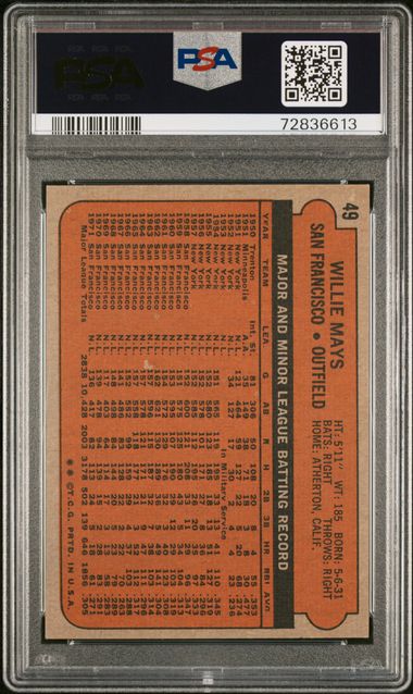 Graded 1972 Topps Willie Mays #49 Baseball Card PSA 6 EX-MT