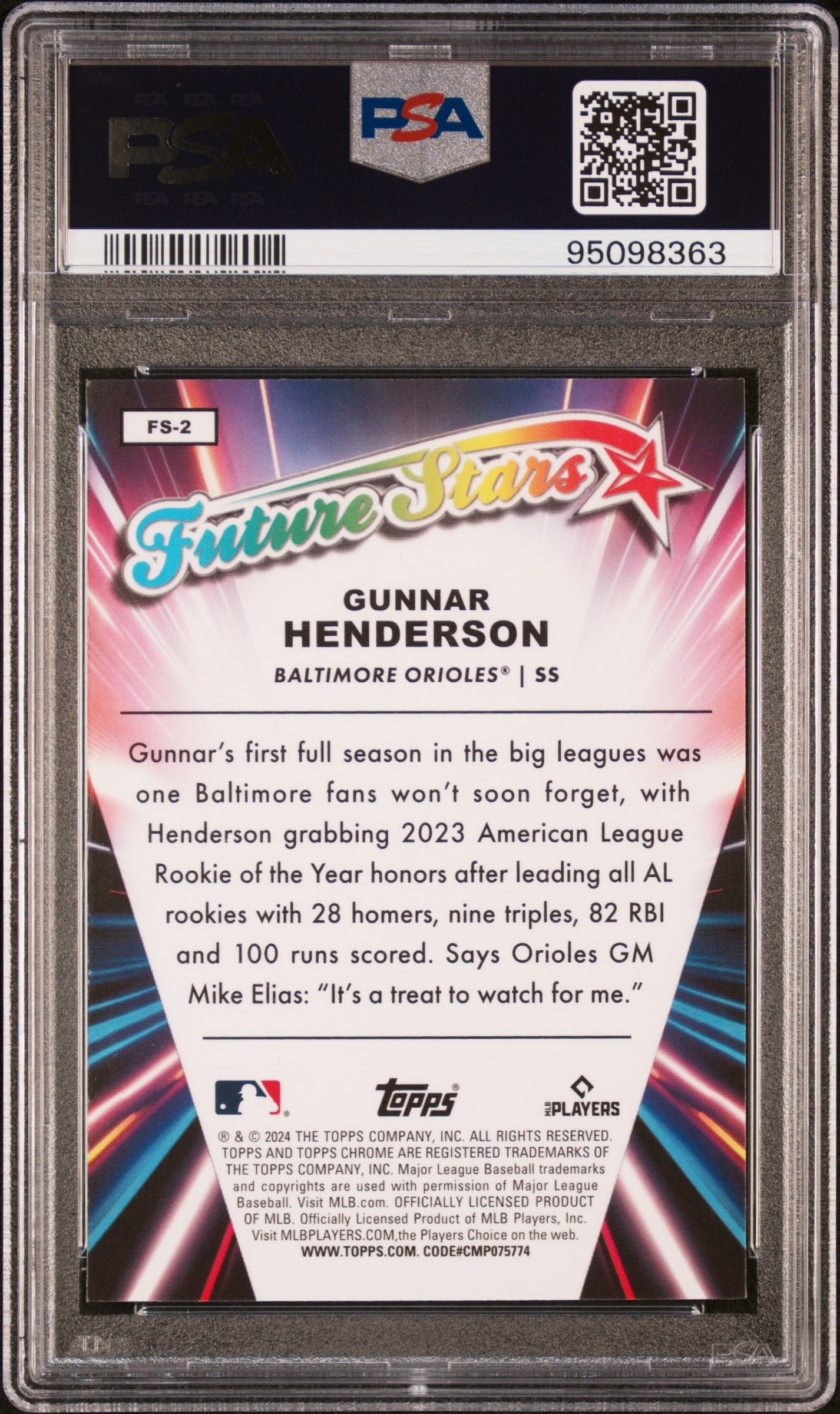Graded 2024 Topps Chrome Gunnar Henderson #FS2 Future Stars Baseball Card PSA 10