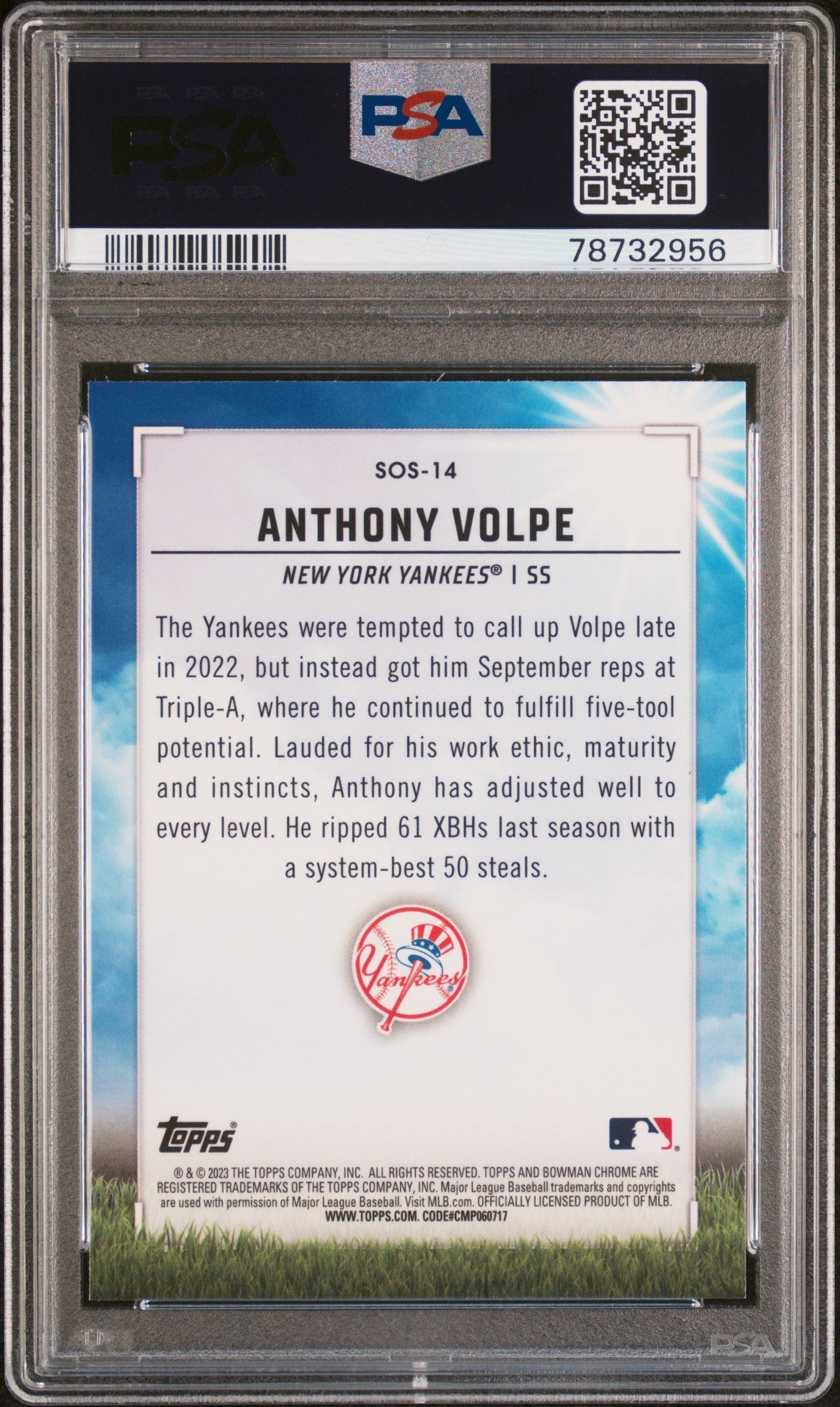 Graded 2023 Topps Bowman Anthony Volpe #SOS14 Sights on September Rookie RC Baseball Card PSA 10 Gem Mint