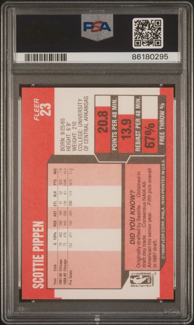 Graded 1989 Fleer Scottie Pippen #23 2nd Year Basketball Card PSA 10 Gem Mint