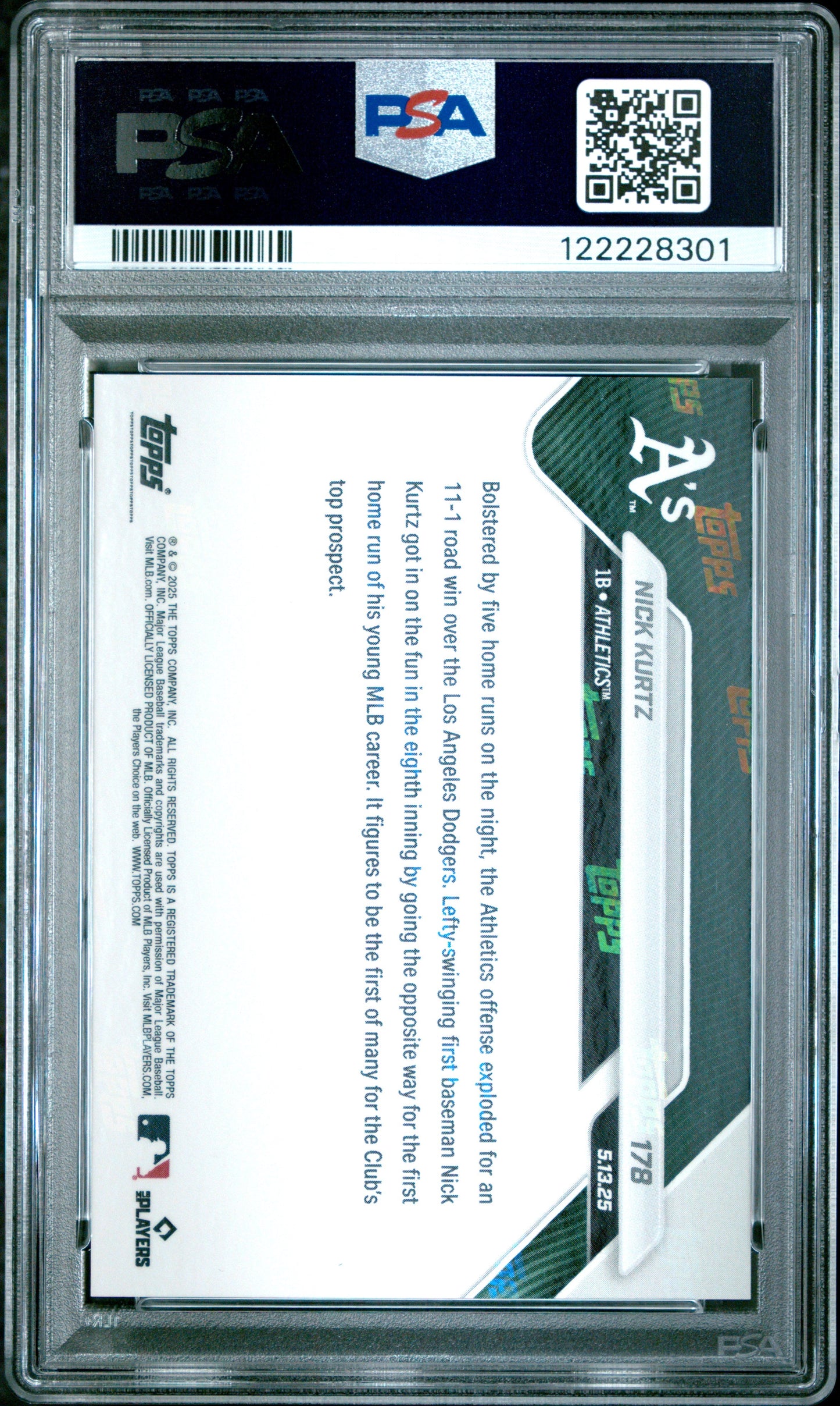 Graded 2025 Topps Now Nick Kurtz #178 Rookie RC Baseball Card PSA 10 Gem Mint