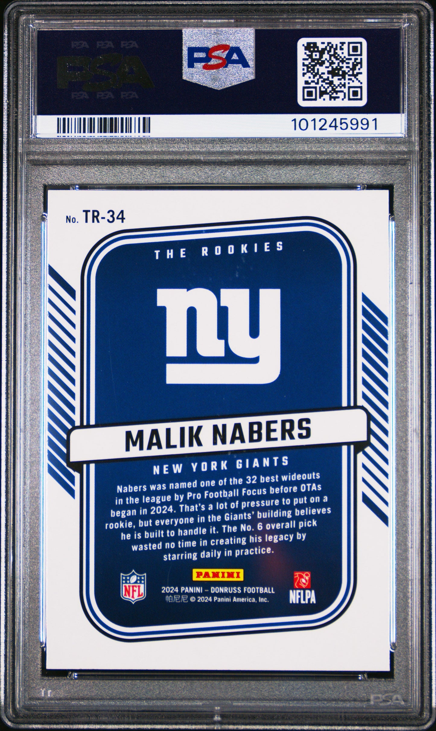 Graded 2024 Panini Donruss Malik Nabers #TR34 The Rookies Rookie RC Football Card PSA 10 Gem Mint