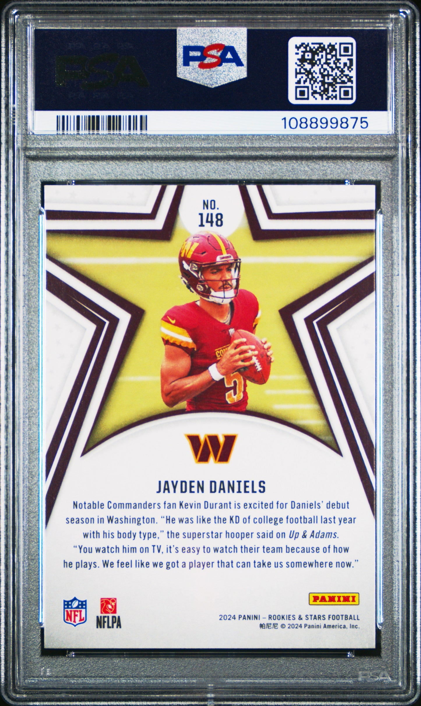 Graded 2024 Panini Rookies & Stars Jayden Daniels #148 Rookie RC Football Card PSA 10 Gem Mint