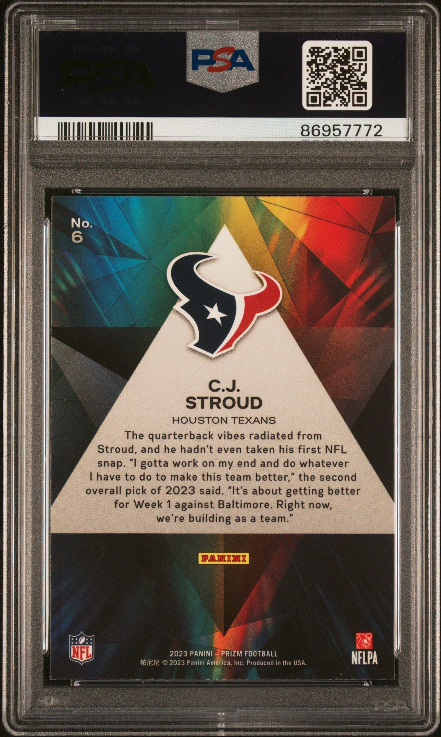 Graded 2023 Panini Prizm CJ Stroud #6 Prizmatic Rookie RC Football Card PSA 10 Gem Mint