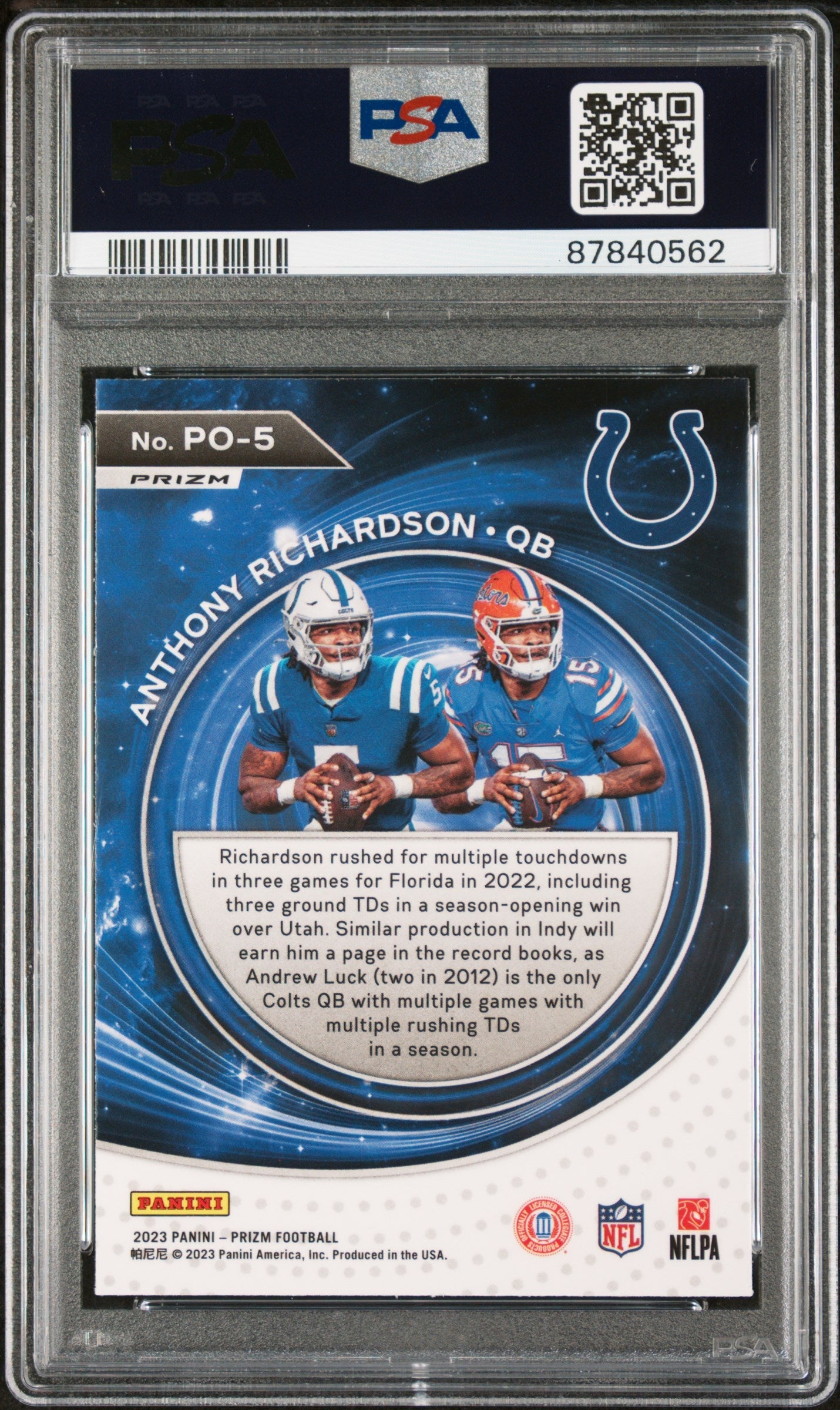 Graded 2023 Panini Prizm Anthony Richardson #PO5 Portals Silver Rookie RC Football Card PSA 10 Gem Mint