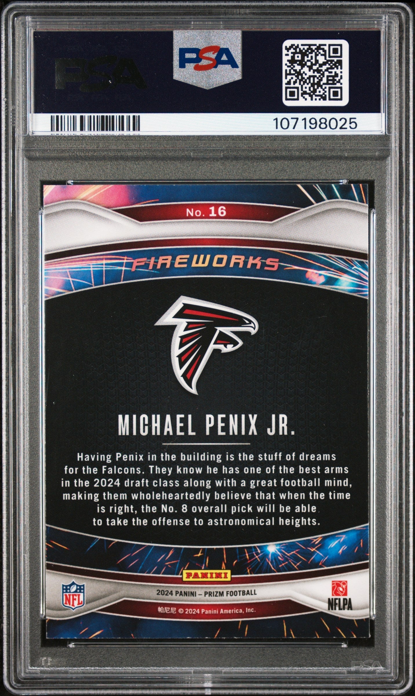 Graded 2024 Panini Prizm Michael Penix Jr #16 Fireworks Rookie RC Football Card PSA 10 Gem Mint