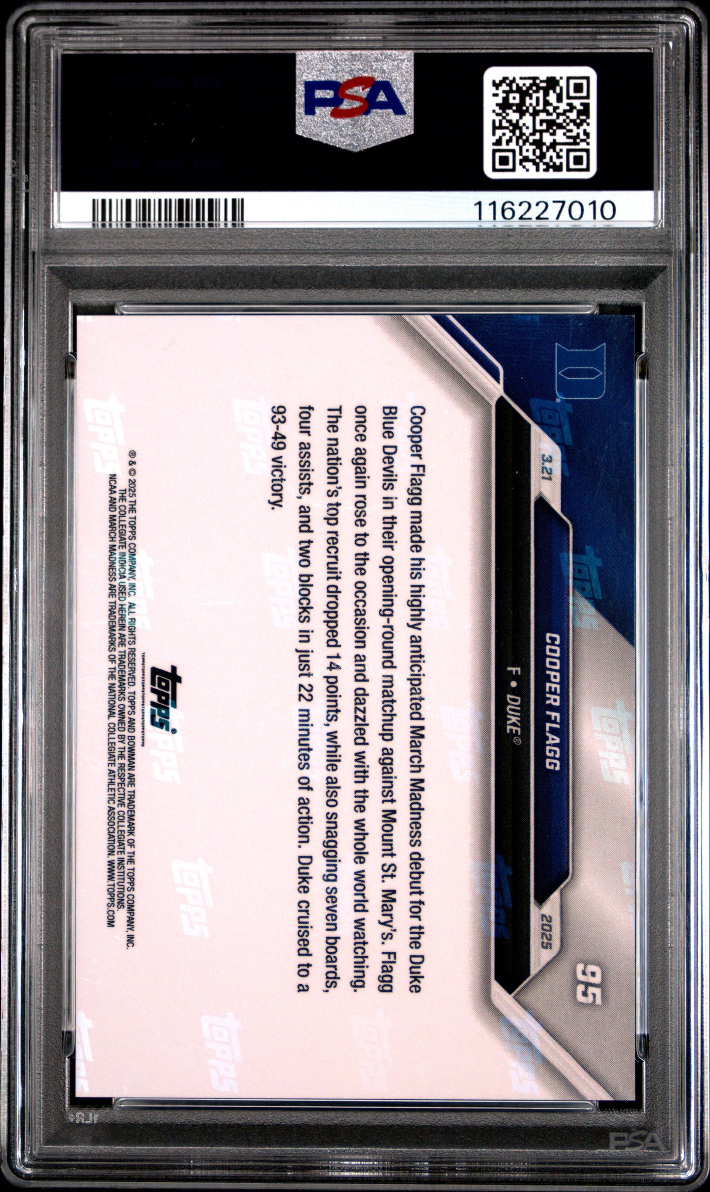 Graded 2024 Topps Bowman U Now Cooper Flagg #95 Rookie RC Basketball Card PSA 10 Gem Mint