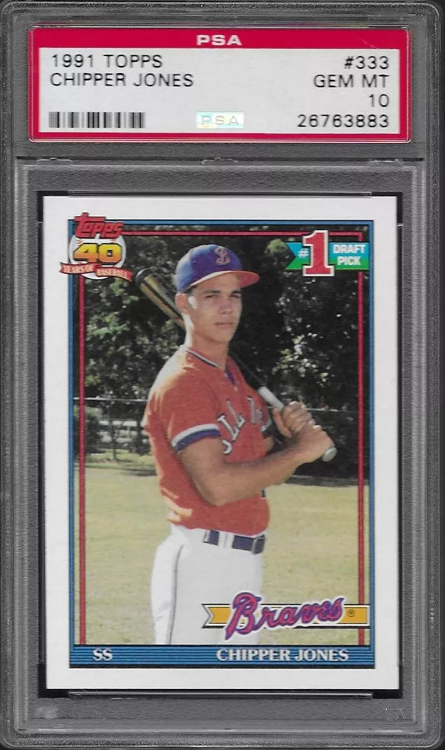 Graded 1991 Topps Chipper Jones #333 Rookie RC Baseball Card PSA 10 Gem Mint