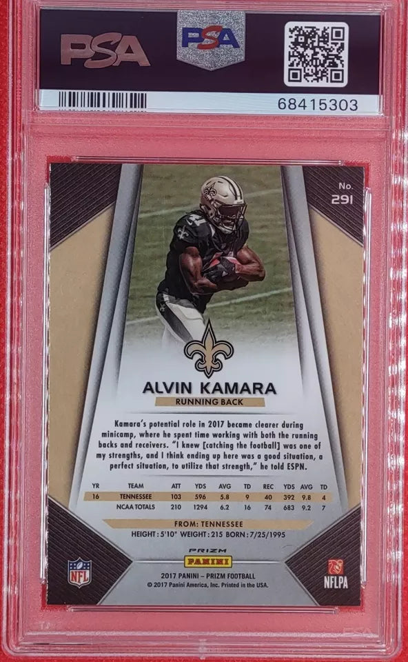 Graded 2017 Panini Prizm Alvin Kamara #291 Prizm Rookie RC Football Card PSA 10 Gem Mint