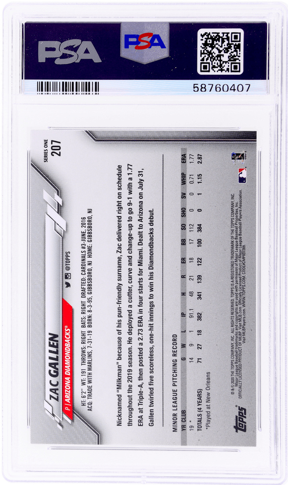 Graded 2020 Topps Complete Set Zac Gallen #207 Gold Stars Rookie RC Baseball Card PSA 10 Gem Mint
