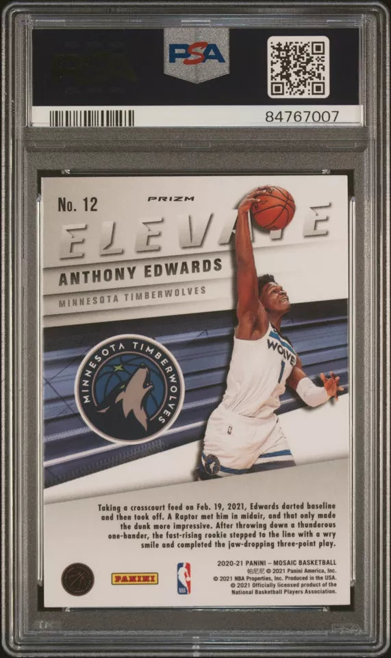 Graded 2020 Panini Mosaic Anthony Edwards #12 Elevate Mosaic Rookie RC Basketball Card PSA 10 Gem Mint