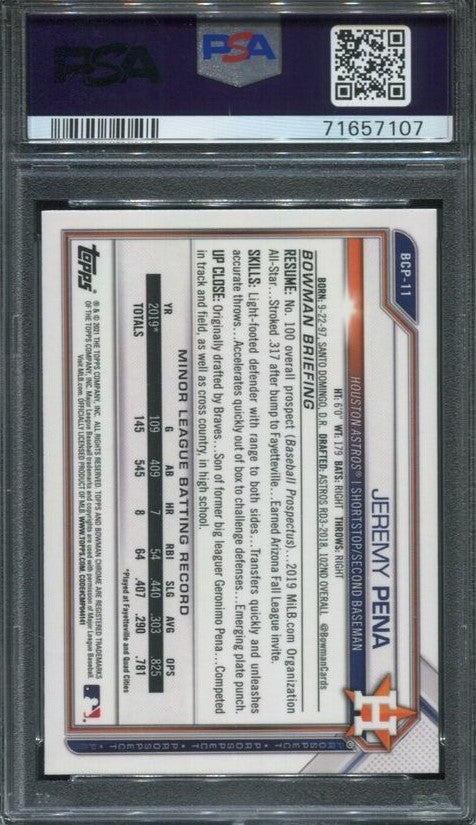 Graded 2021 Topps Bowman Jeremy Pena #BCP11 Chrome Prospects Rookie RC Baseball Card PSA 10 Gem Mint