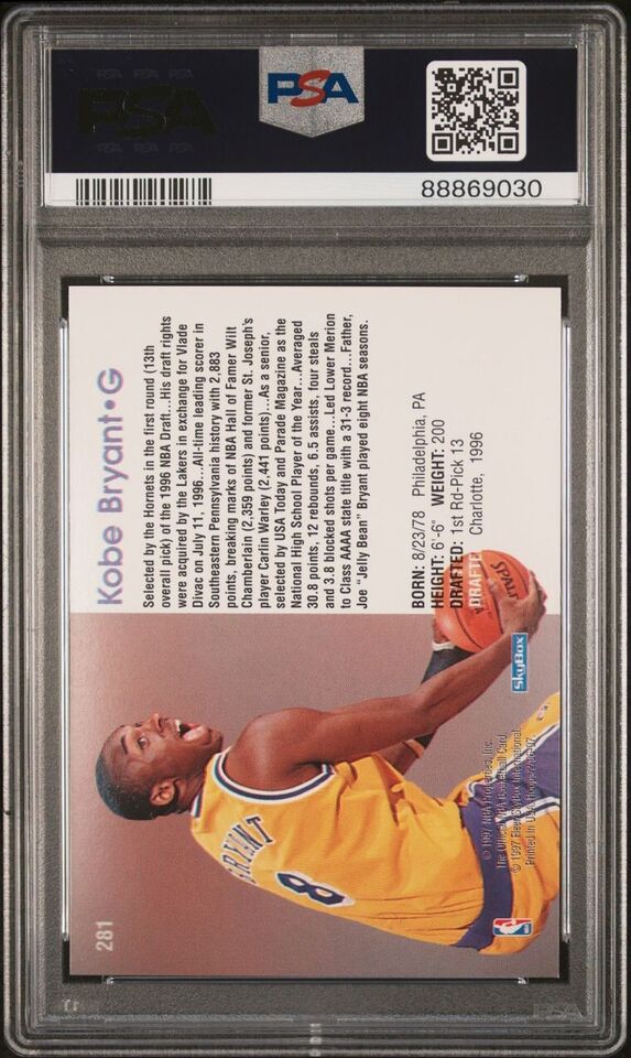 Graded 1996 Fleer Hoops Kobe Bryant #281 Rookie RC Basketball Card PSA 9 Mint