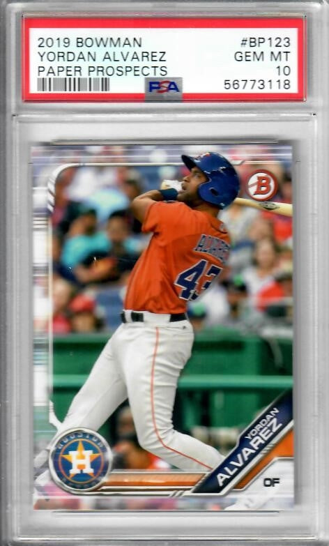 Graded 2019 Topps Bowman Yordan Alvarez #BP123 Paper Prospects Rookie RC Baseball Card PSA 10 Gem Mint - Sport Cards
