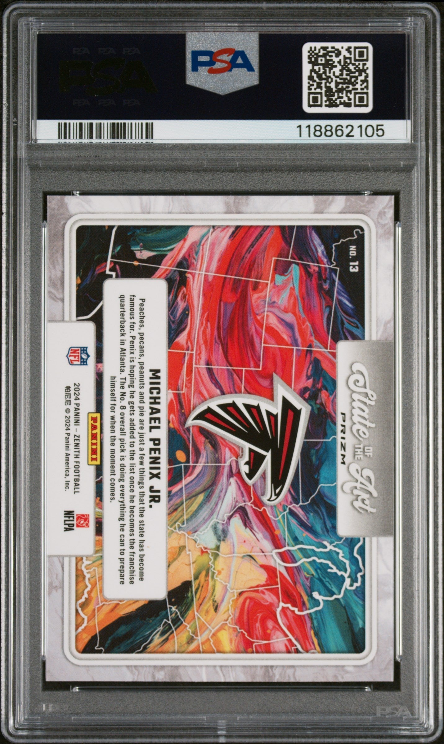 Graded 2024 Panini Zenith Michael Penix Jr #13 State of the Art Orange Rookie RC Football Card PSA 10 Gem Mint