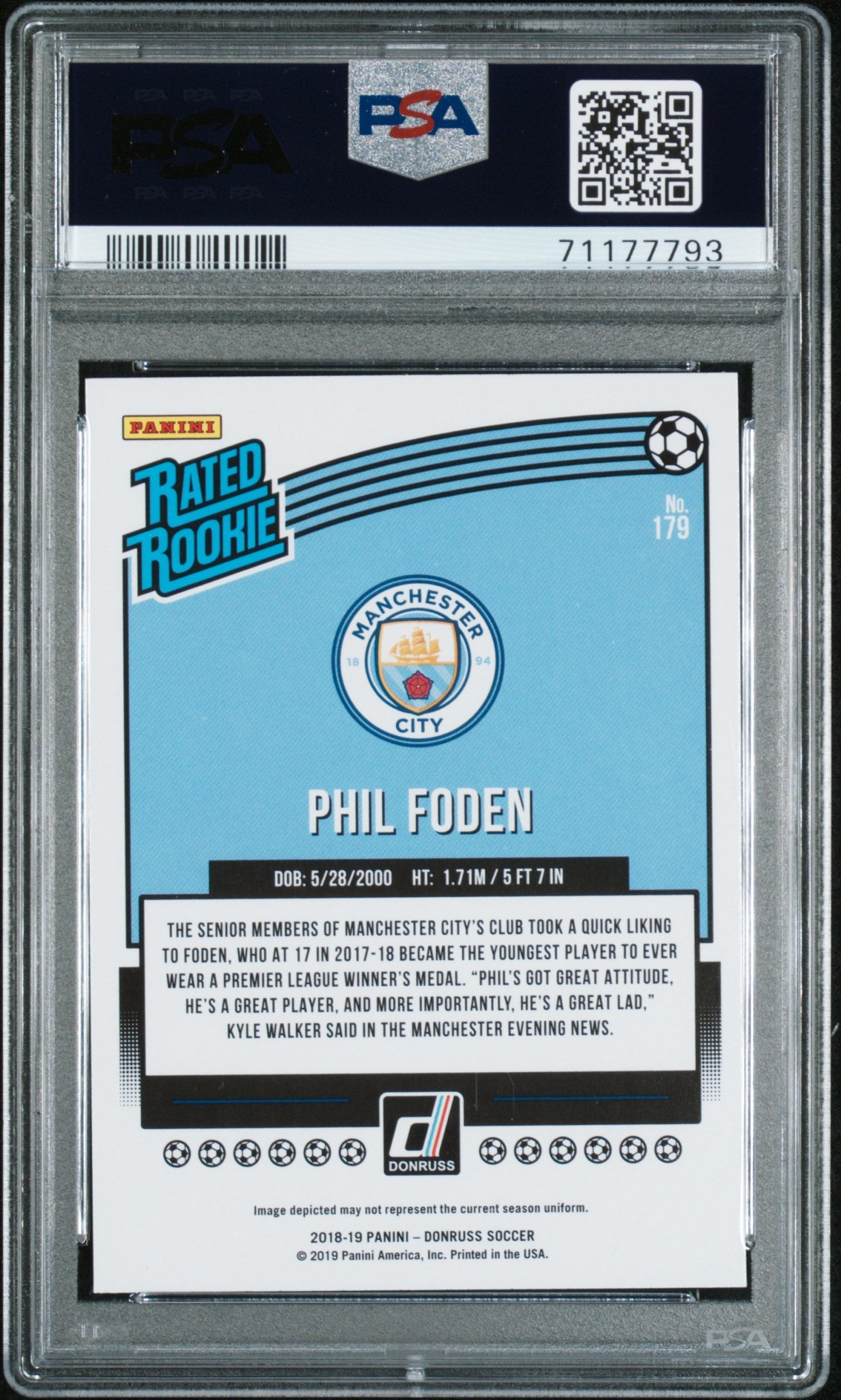 Graded 2018 Panini Donruss Phil Foden #179 Rookie RC Soccer Card PSA 10 Gem Mint