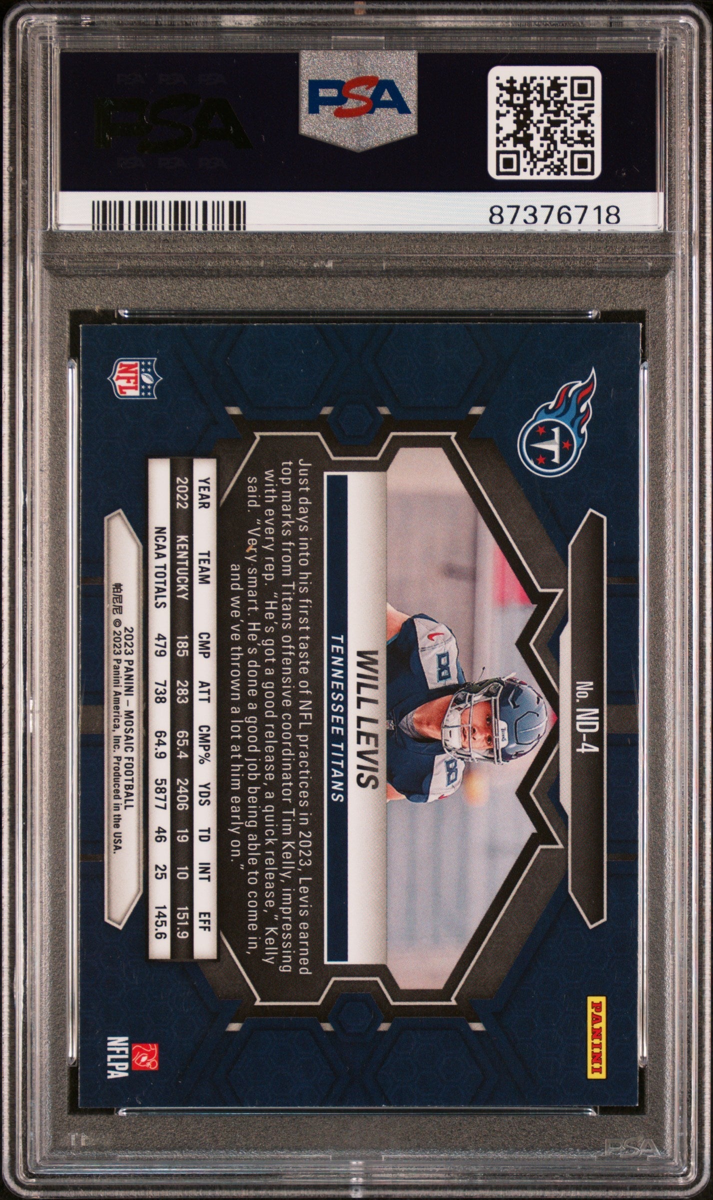 Graded 2023 Panini Mosaic Will Levis #ND4 NFL Debut Rookie RC Football Card PSA 10 Gem Mint - Sport Cards
