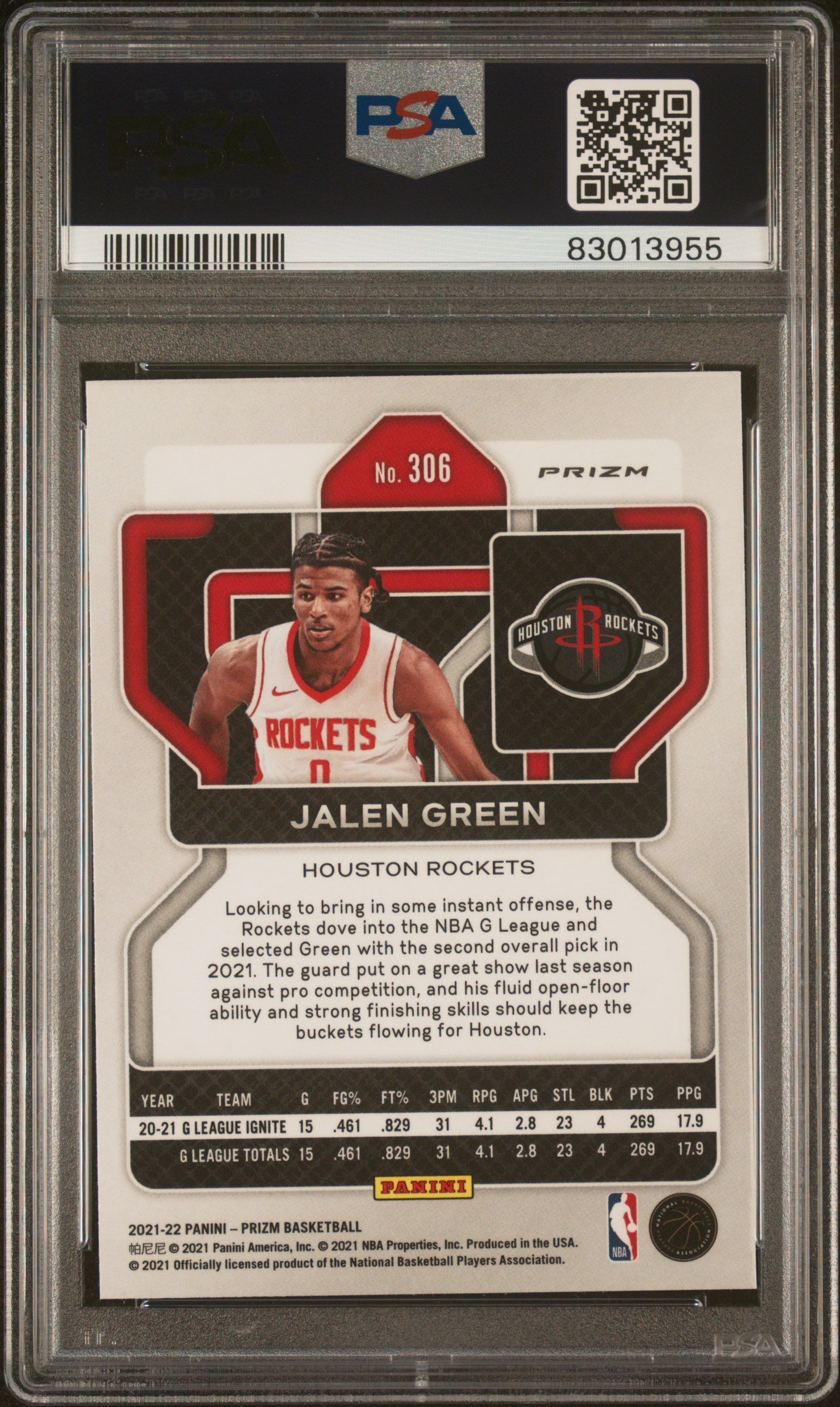 Graded 2021 Panini Prizm Jalen Green #306 Ice Rookie RC Basketball Card PSA 10 Gem Mint