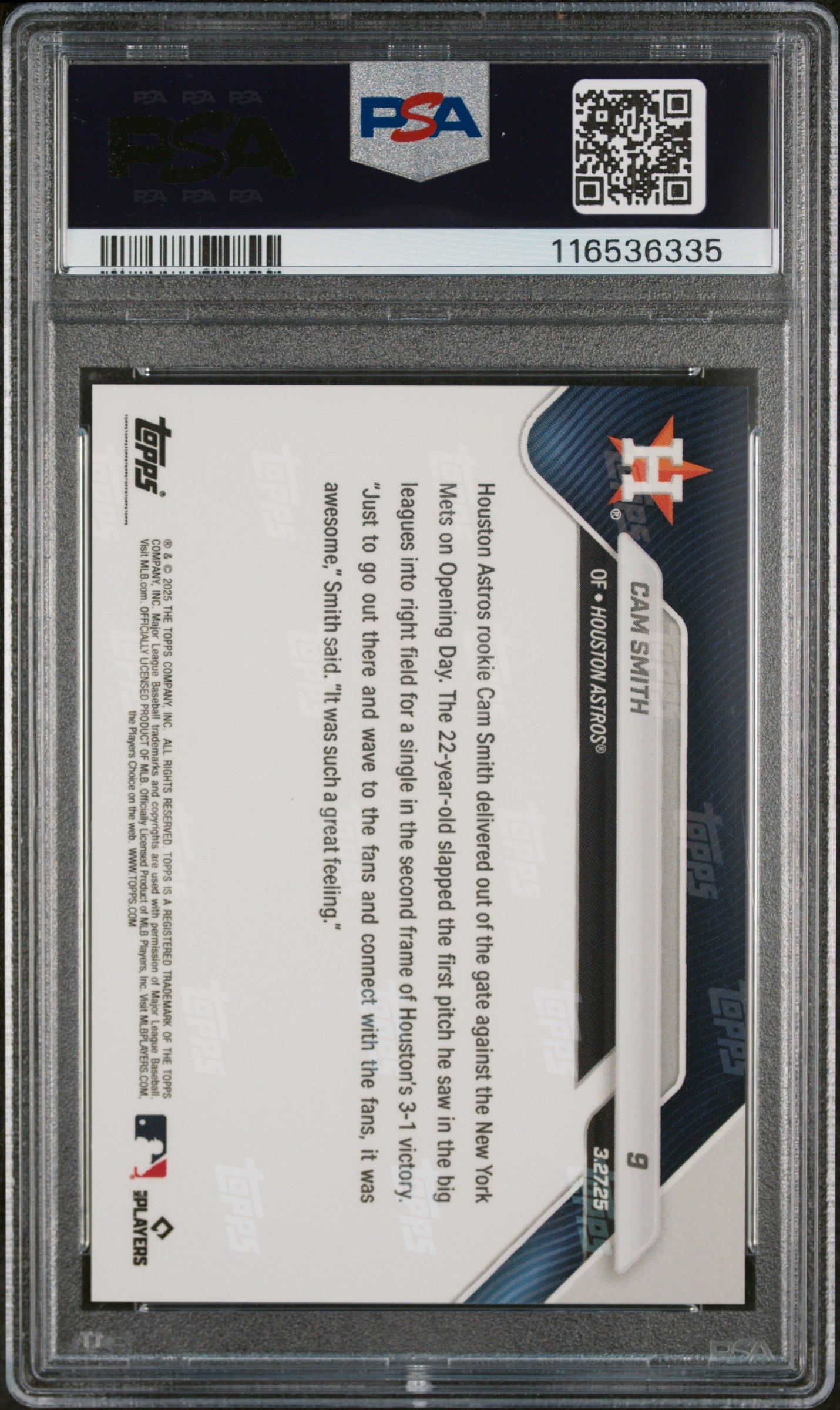 Graded 2025 Topps Now Cam Smith #9 Rookie RC Baseball Card PSA 10 Gem Mint - Sport Cards