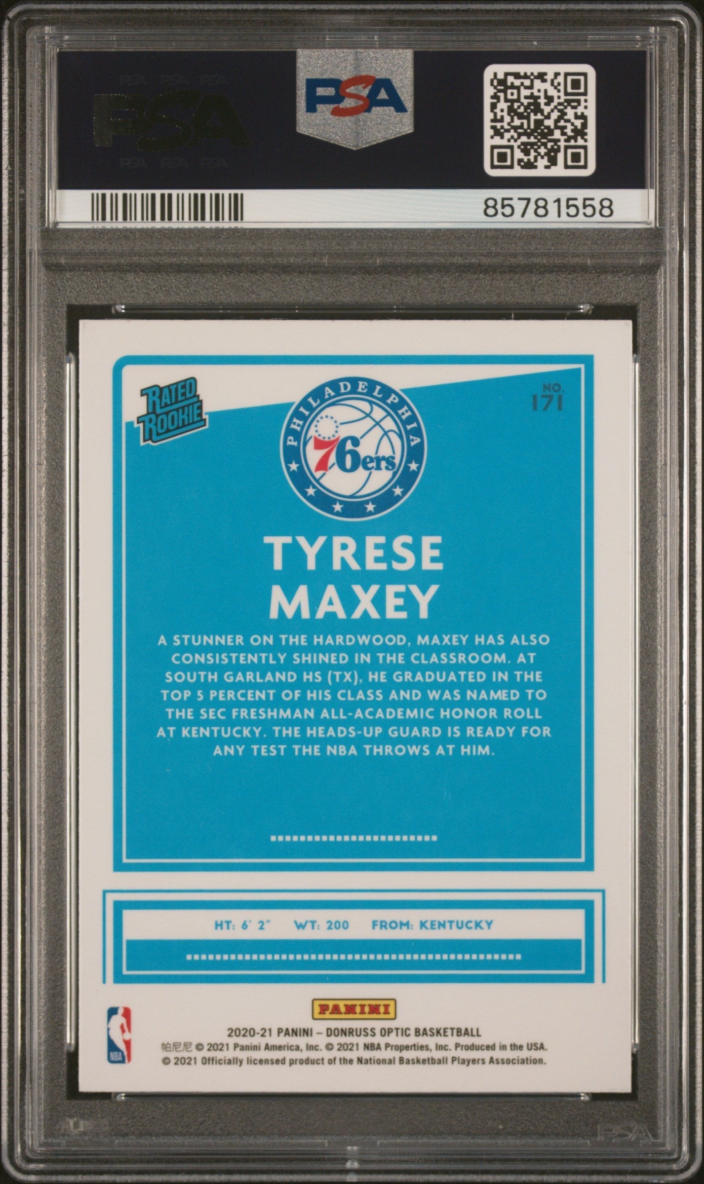 Graded 2020 Panini Donruss Optic Tyrese Maxey #171 Rookie RC Basketball Card PSA 10 Gem Mint