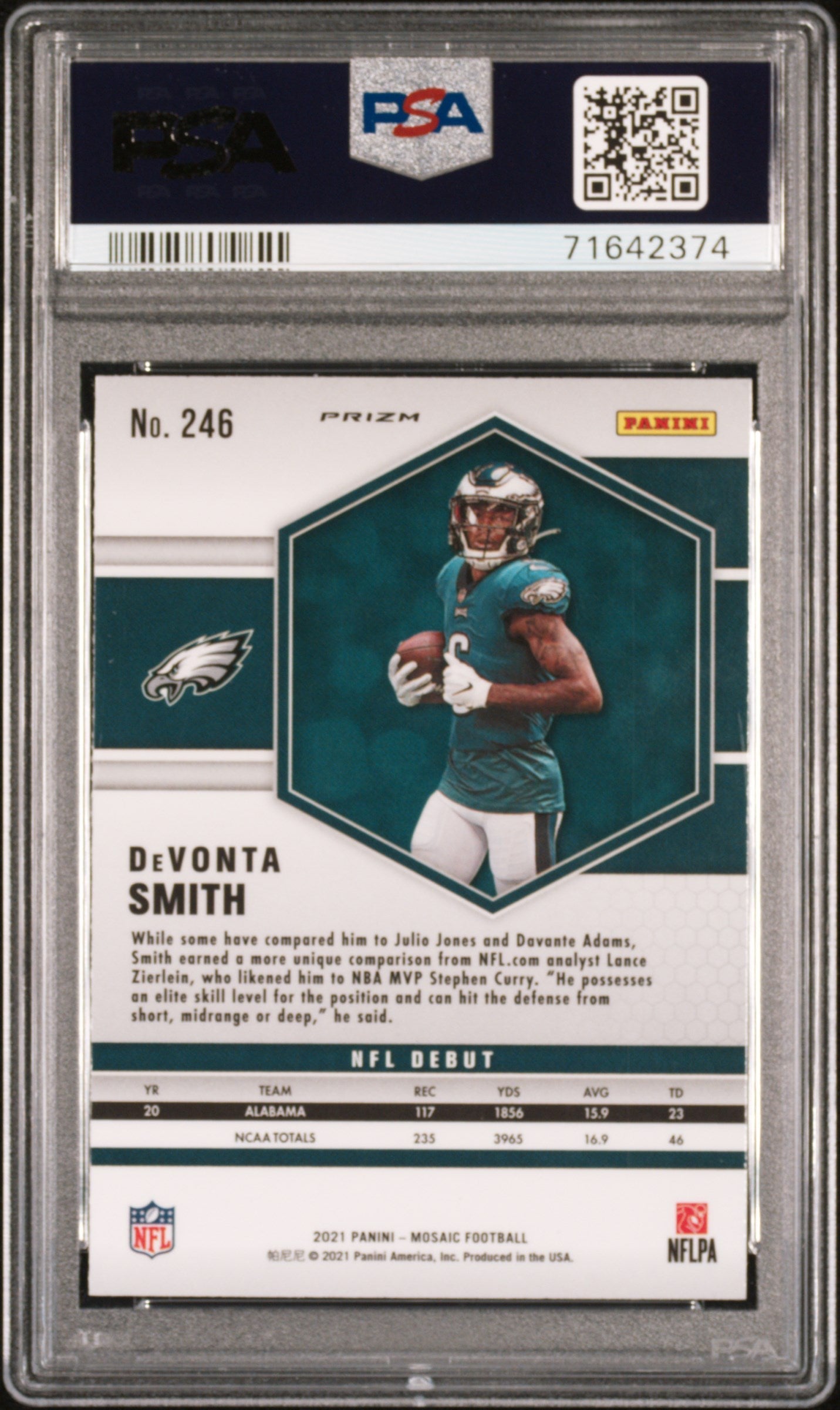 Graded 2021 Panini Mosaic DeVonta Smith #246 Green Mosaic Rookie RC Football Card PSA 10 Gem Mint