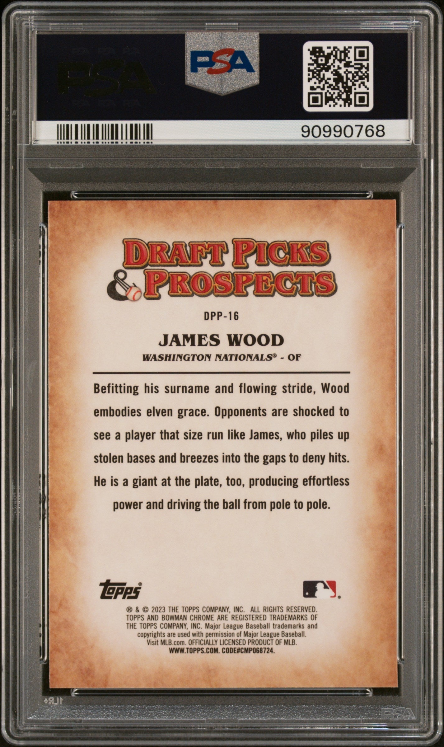 Graded 2023 Topps Bowman Draft James Wood #DPP16 Draft Picks & Prospects Rookie RC Baseball Card PSA 10 Gem Mint