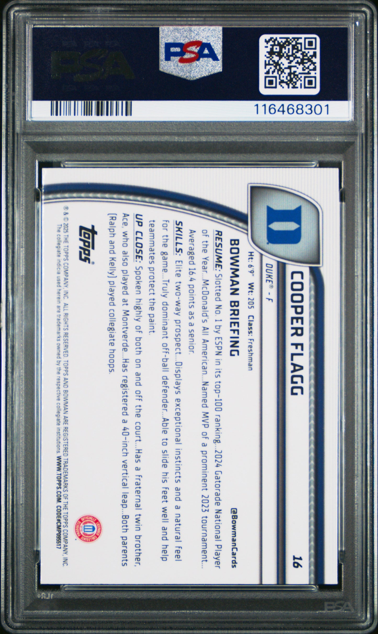 Graded 2024 Topps Bowman Chrome U Cooper Flagg #16 Green Shimmer Rookie RC Basketball Card PSA 10 Gem Mint - Sport Cards