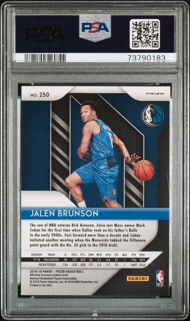 Graded 2018 Panini Prizm Jalen Brunson #250 Red/White/Blue Prizm Rookie RC Basketball Card PSA 10 Gem Mint - Sport Cards