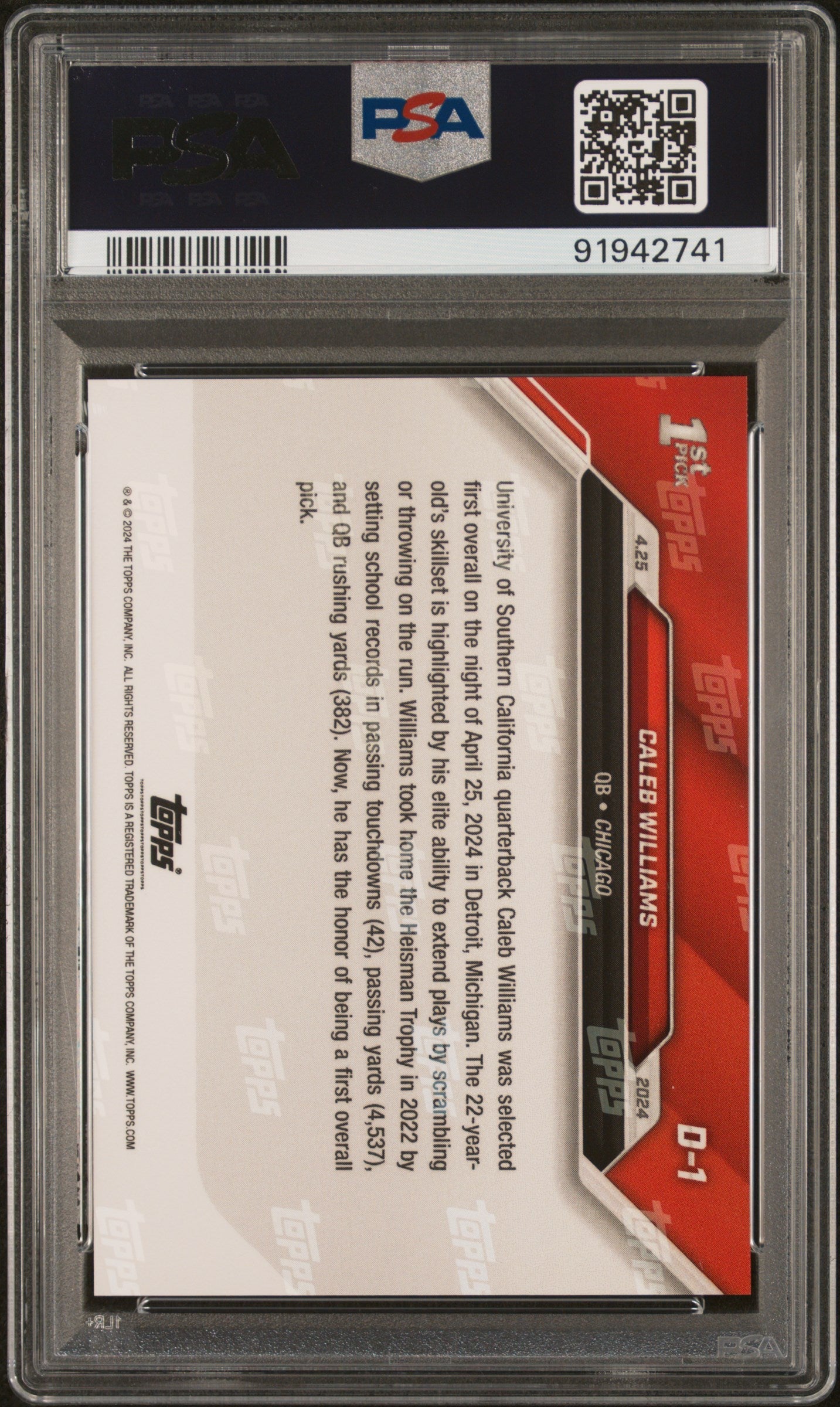 Graded 2024 Topps Now Caleb Williams #D1 Rookie RC Football Card PSA 10 Gem Mint