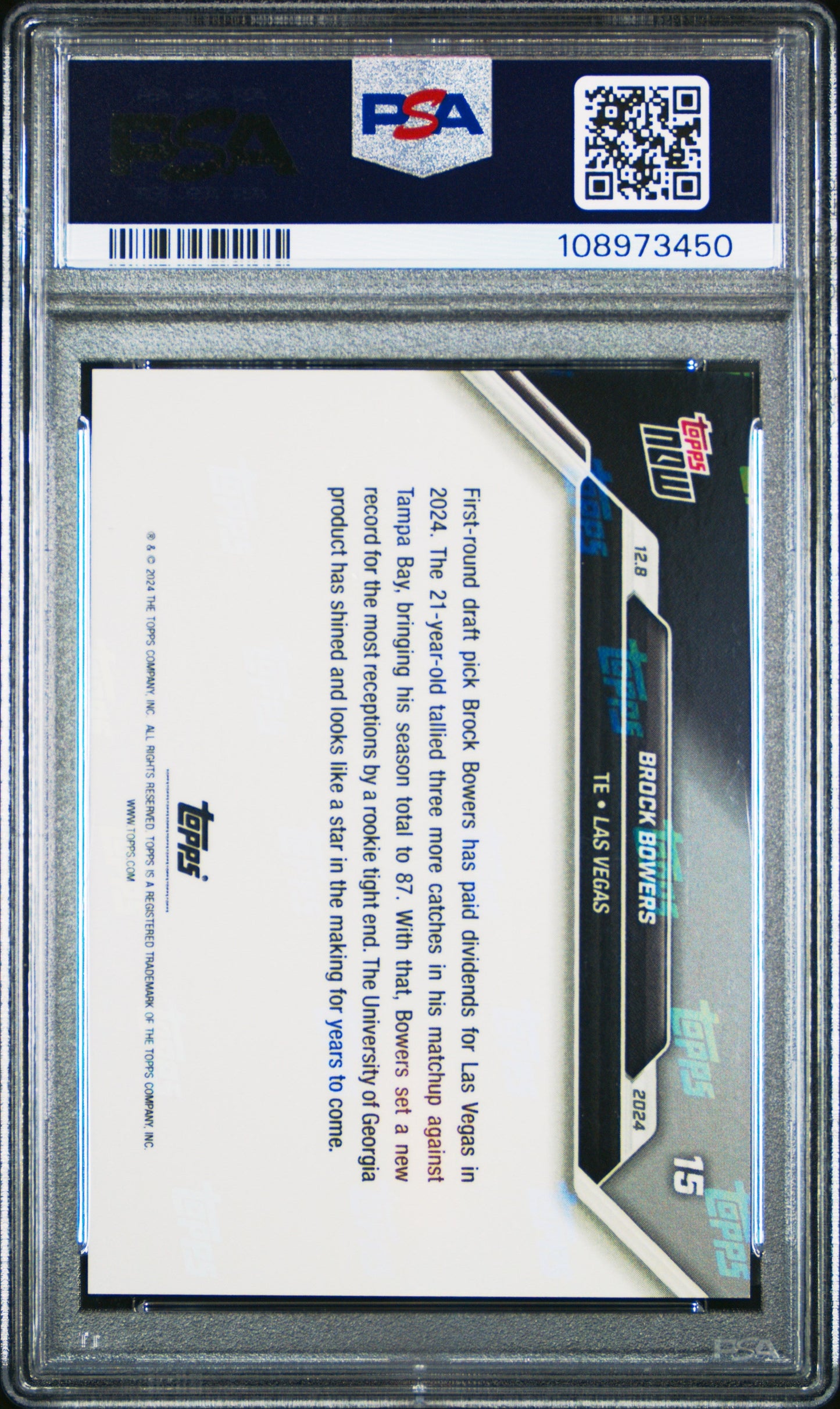 Graded 2024 Topps Now Brock Bowers #15 Rookie RC Football Card PSA 10 Gem Mint - Sport Cards