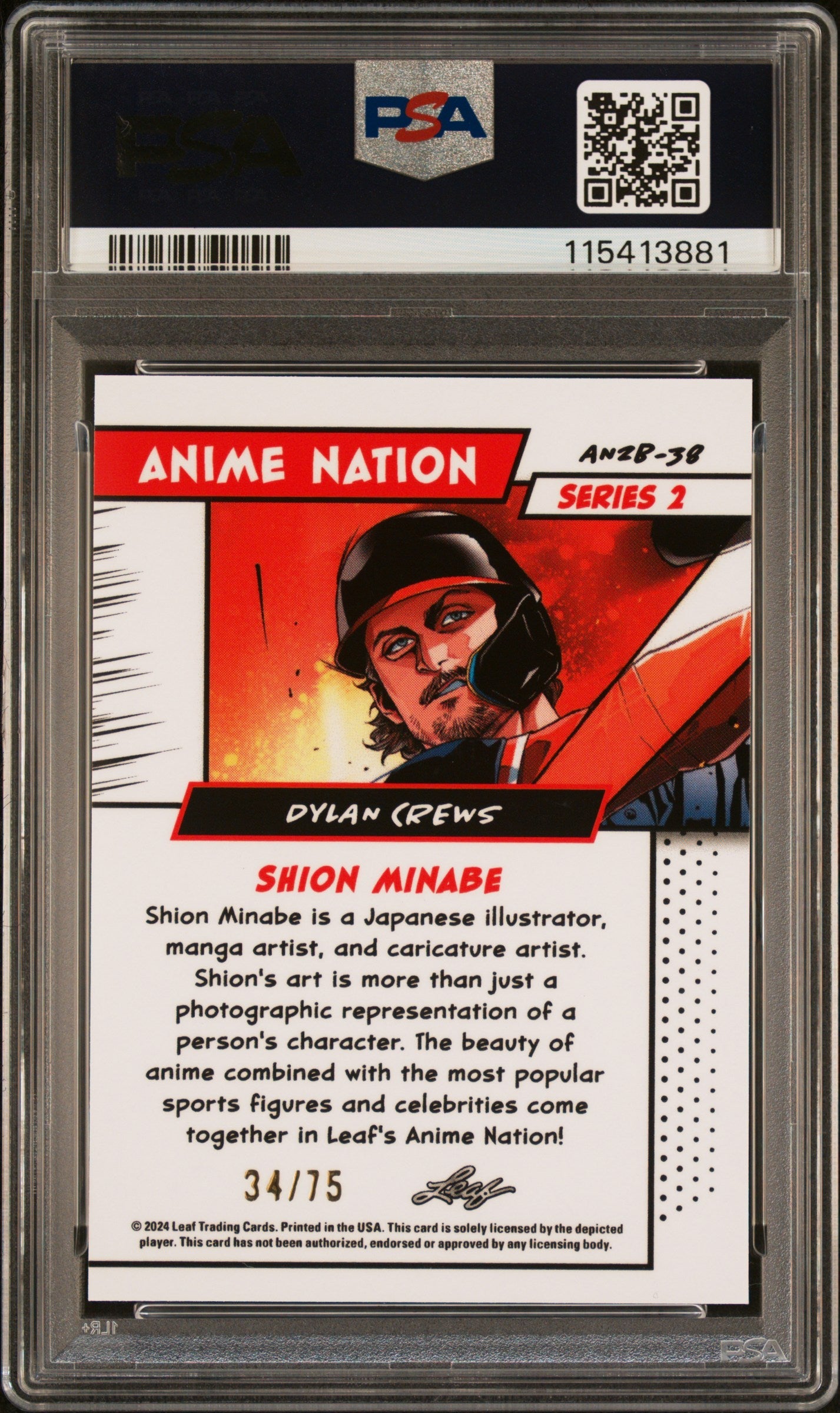 Graded 2024 Leaf Web Exclusives Dylan Crews #38 Anime Nation Series 2 Blue /75 Baseball Card PSA 8 Near Mint