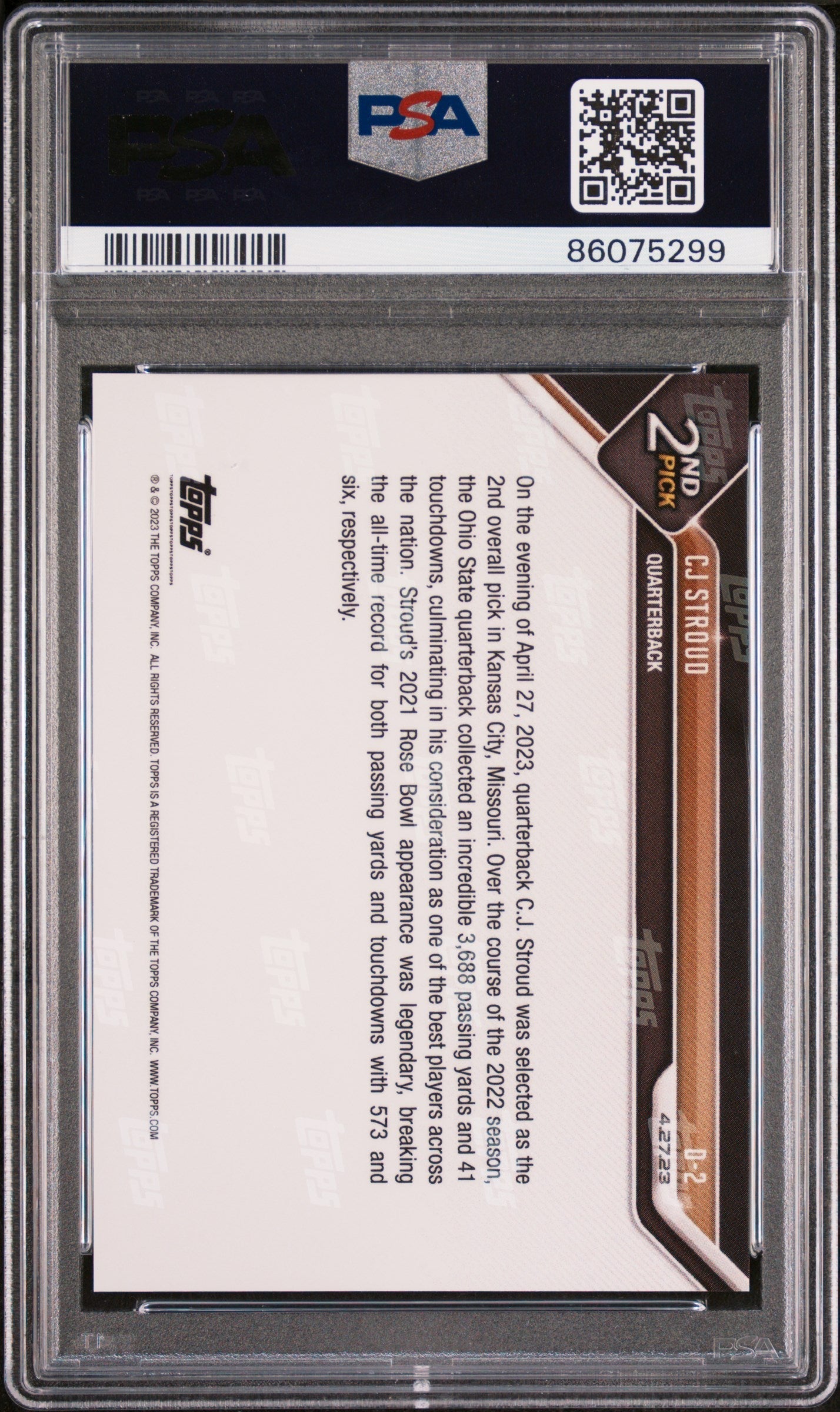 Graded 2023 Topps Now CJ Stroud #D2 Rookie RC Football Card PSA 10 Gem Mint