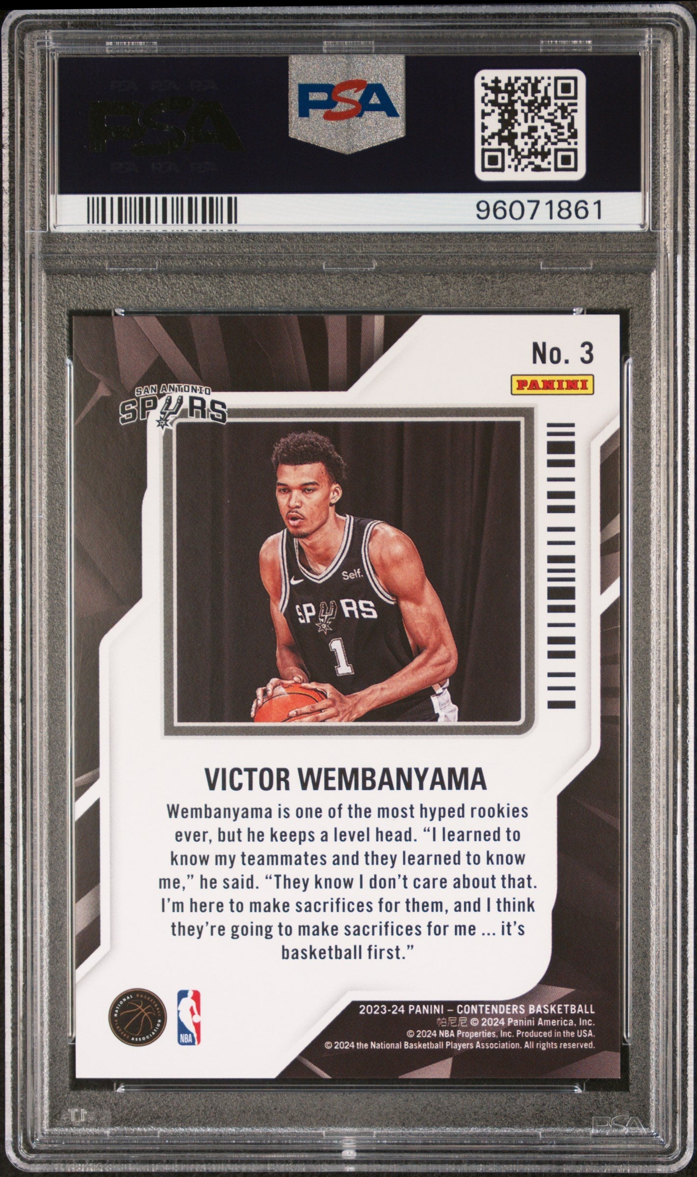 Graded 2023 Panini Contenders Victor Wembanyama #3 Rookie of the Year Rookie RC Basketball Card PSA 10 Gem Mint