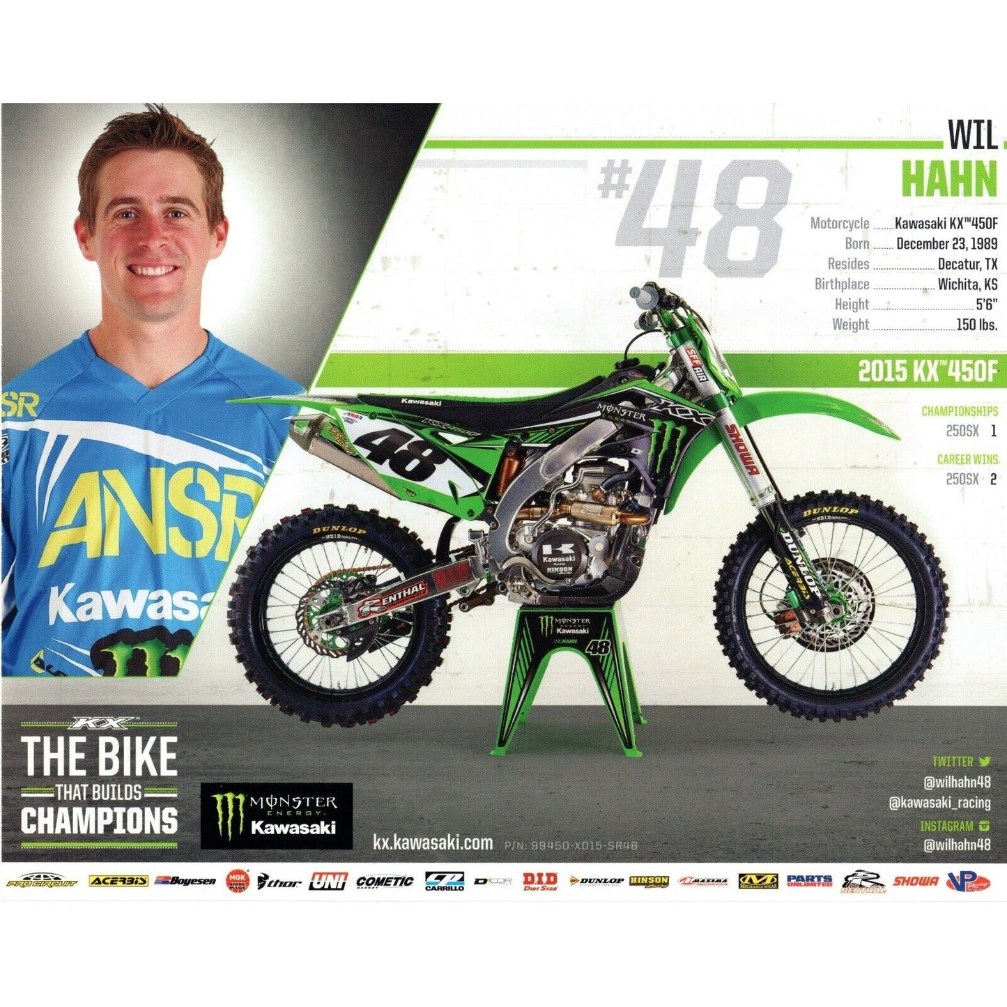 Wil Hahn Supercross Motocross Signed 8x10 Photo Beckett Authentic Auto COA