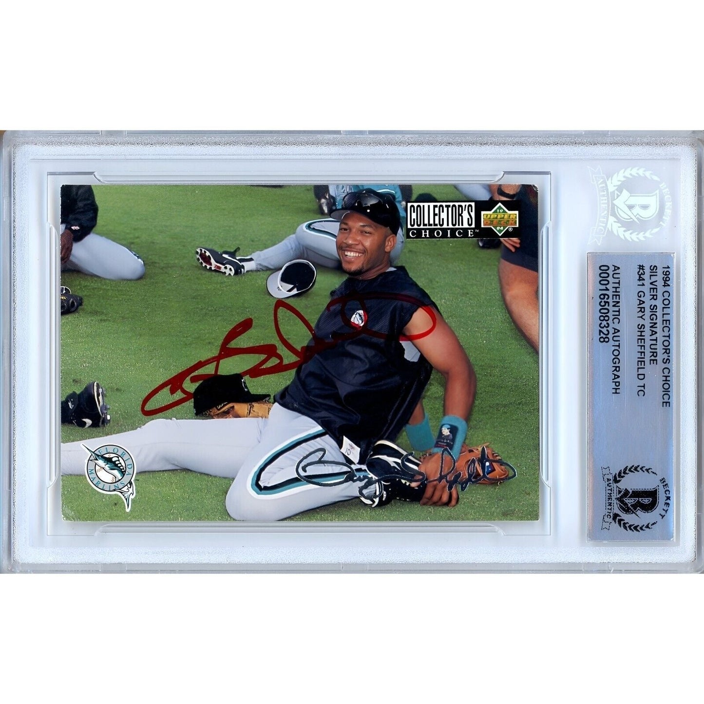 1994 UD Collectors Choice #341 — Gary Sheffield Miami Marlins Autographed Trading Card — Beckett Authentication