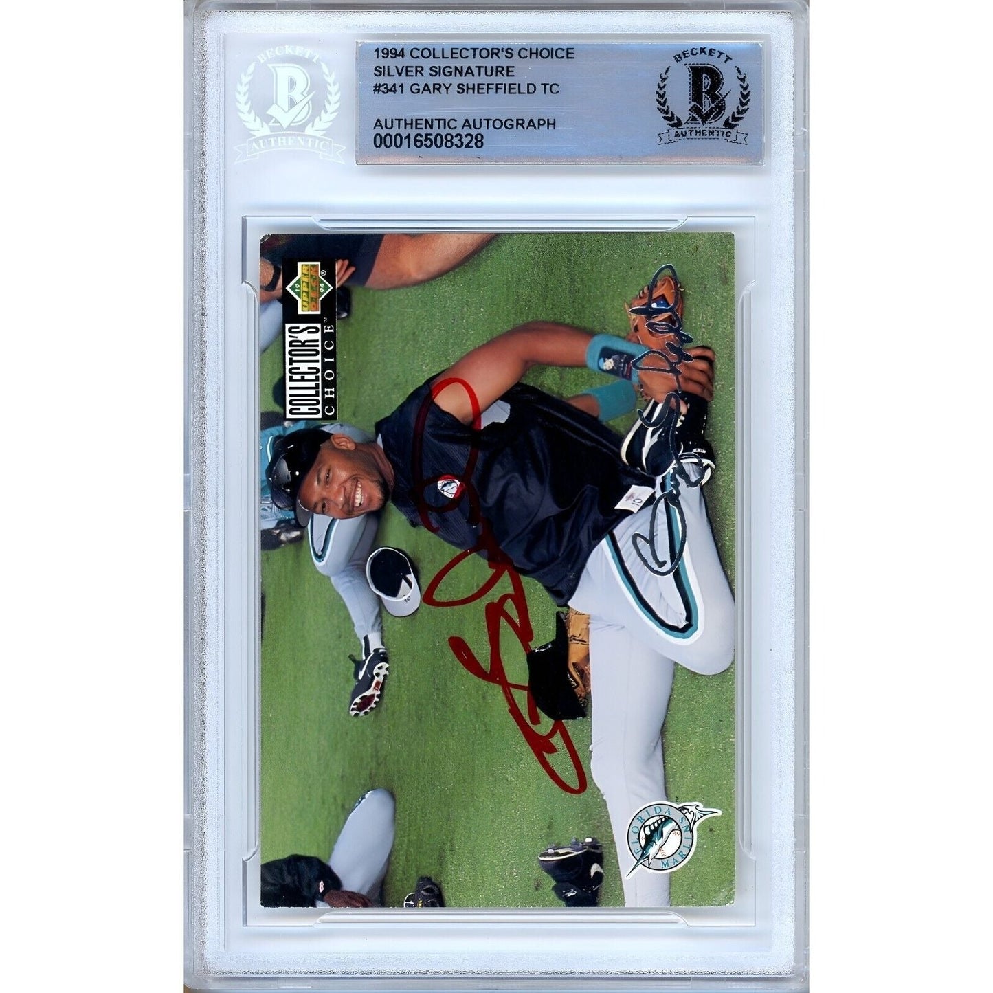 1994 UD Collectors Choice #341 — Gary Sheffield Miami Marlins Autographed Trading Card — Beckett Authentication