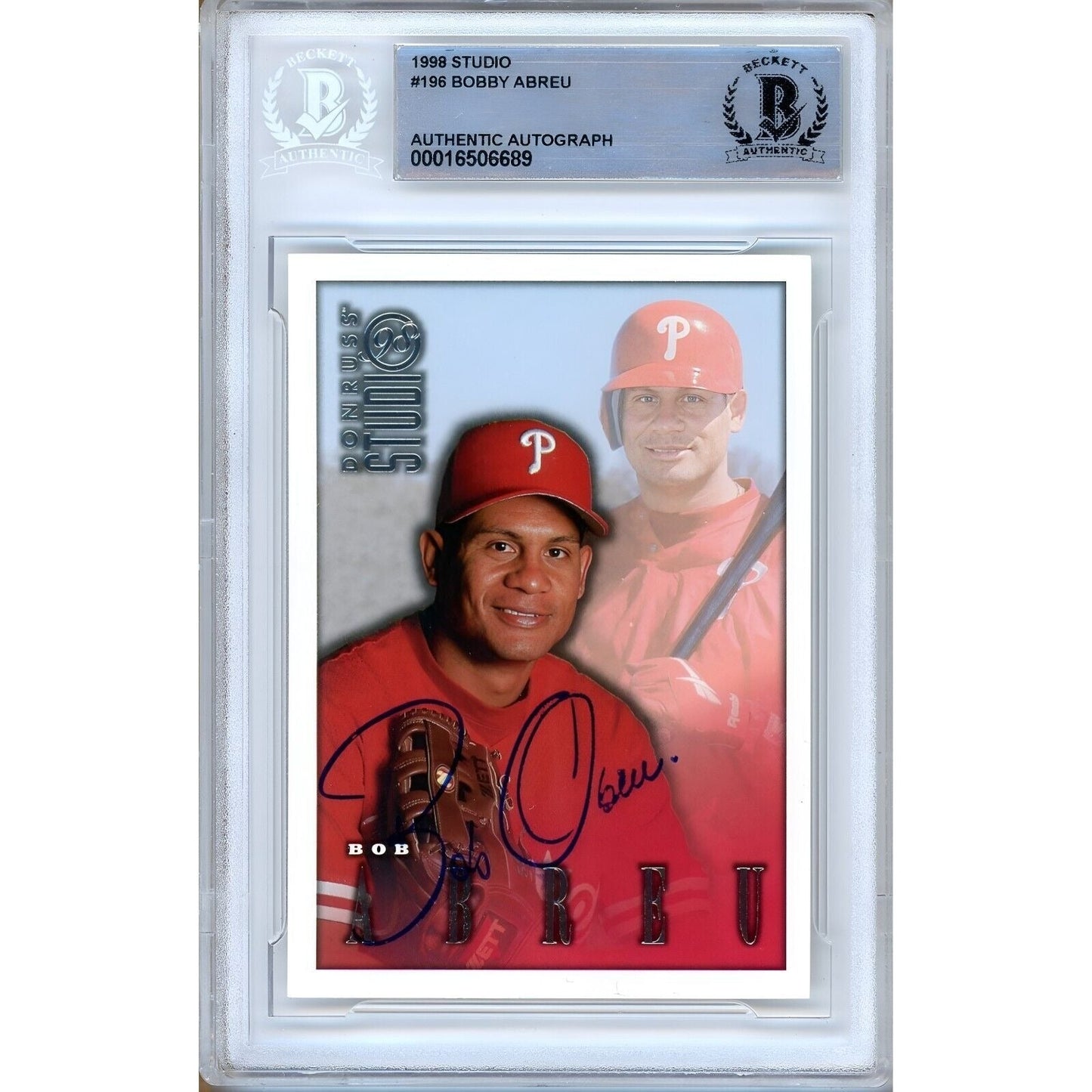 1998 Donruss Studio #196 — Bobby Abreu Phillies Autographed Trading Card — Beckett Authentication