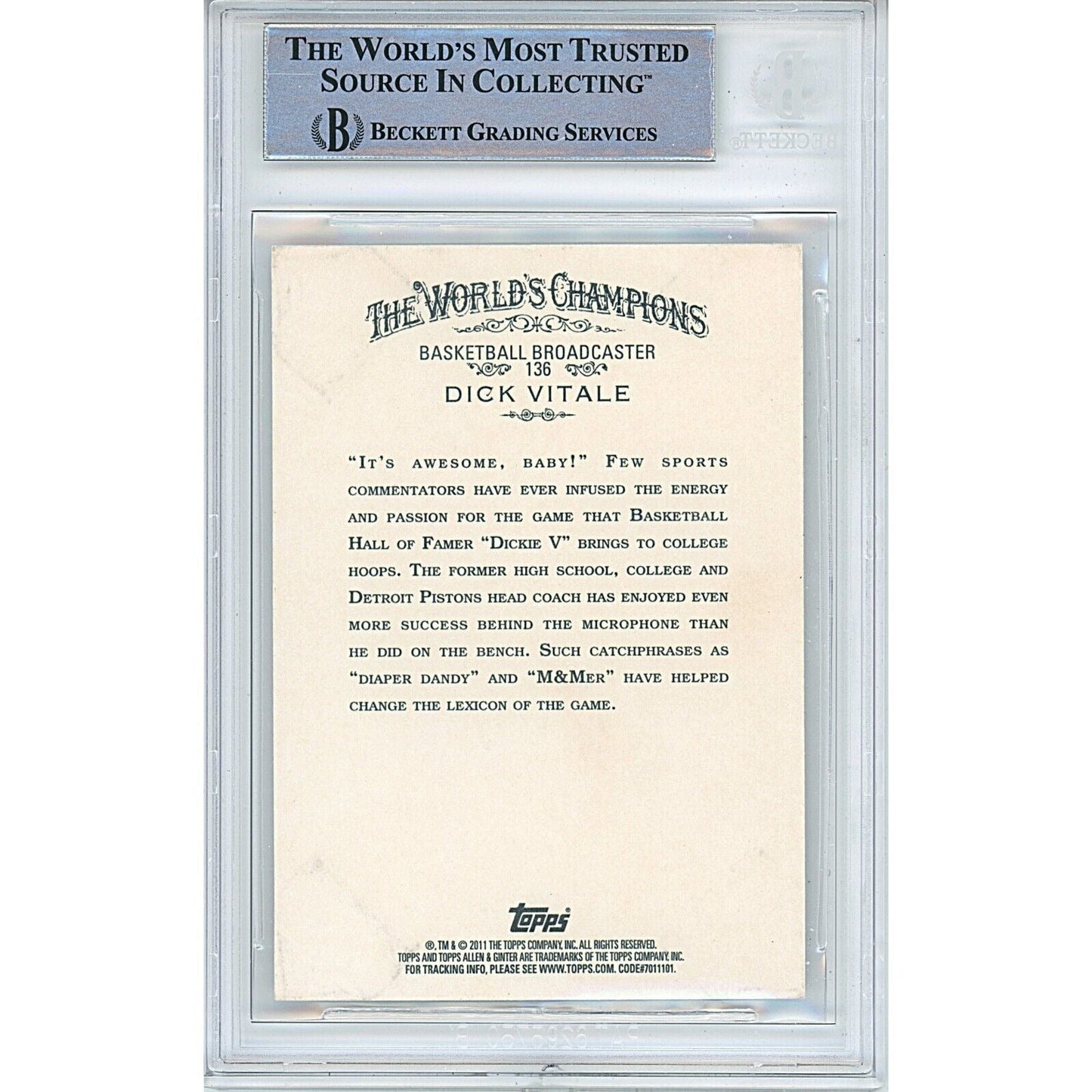 2011 Topps Allen and Ginter #136 — Dick Vitale ESPN Autographed Trading Card — Beckett Authentication - Sport Cards