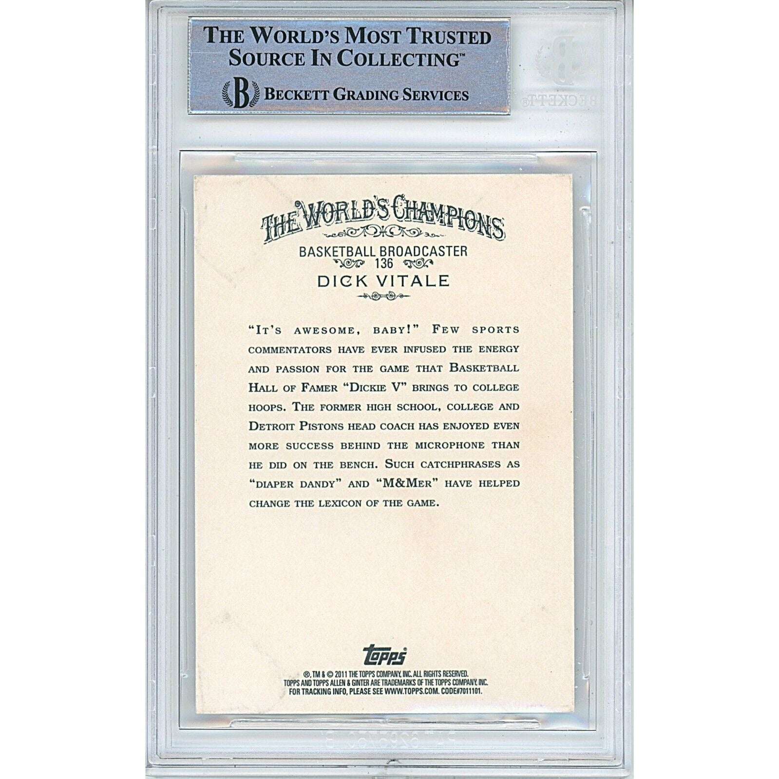 2011 Topps Allen and Ginter #136 — Dick Vitale ESPN Autographed Trading Card — Beckett Authentication - Sport Cards