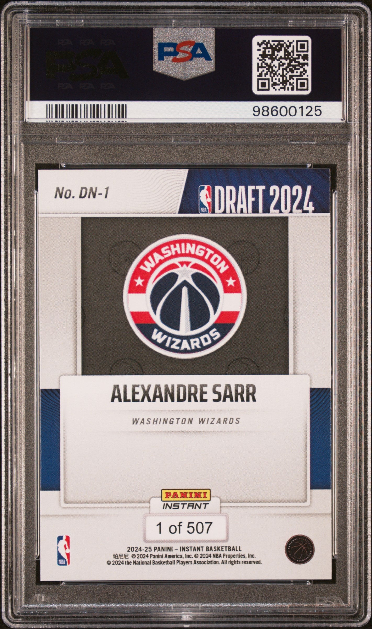 Graded 2024 Panini Instant NBA Alexandre Sarr #DN1 Draft Night Rookie RC Basketball Card PSA 9 Mint